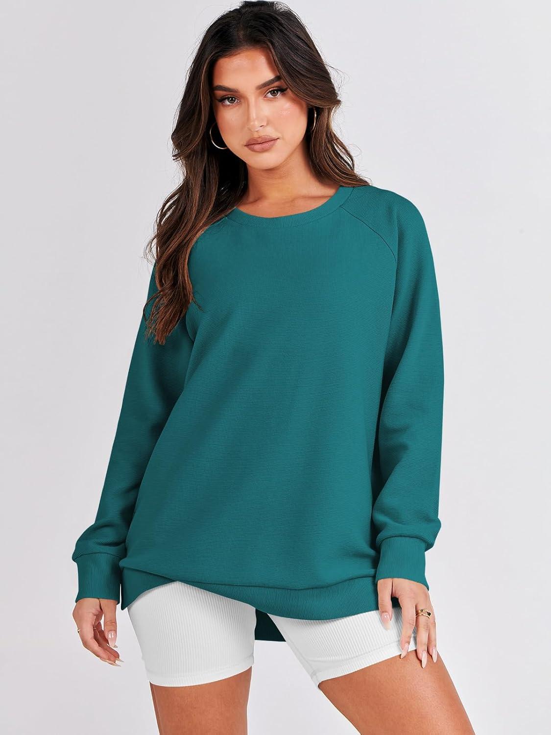 imageANRABESS Womens Oversized Sweatshirts Crewneck Long Sleeve Tunic Pullover Shirts Side Zipper Hoodies 2025 Fall ClothesDusty Blue