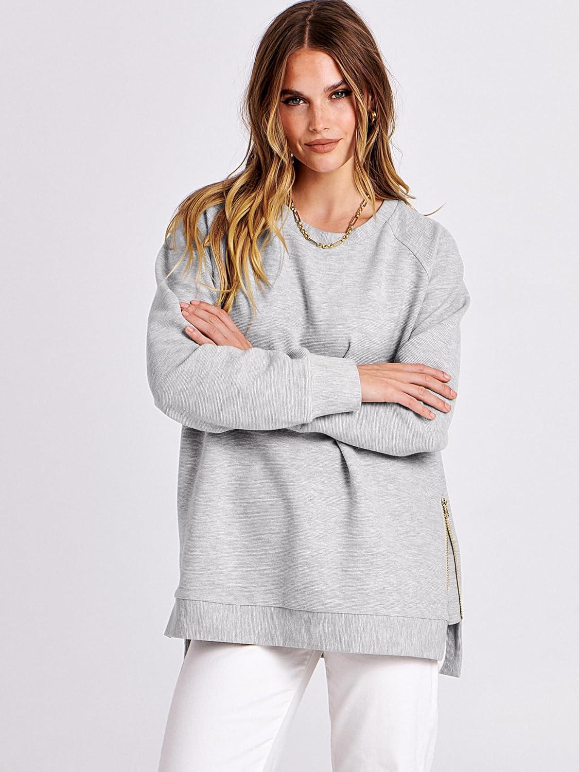 imageANRABESS Womens Oversized Sweatshirts Crewneck Long Sleeve Tunic Pullover Shirts Side Zipper Hoodies 2025 Fall ClothesGray