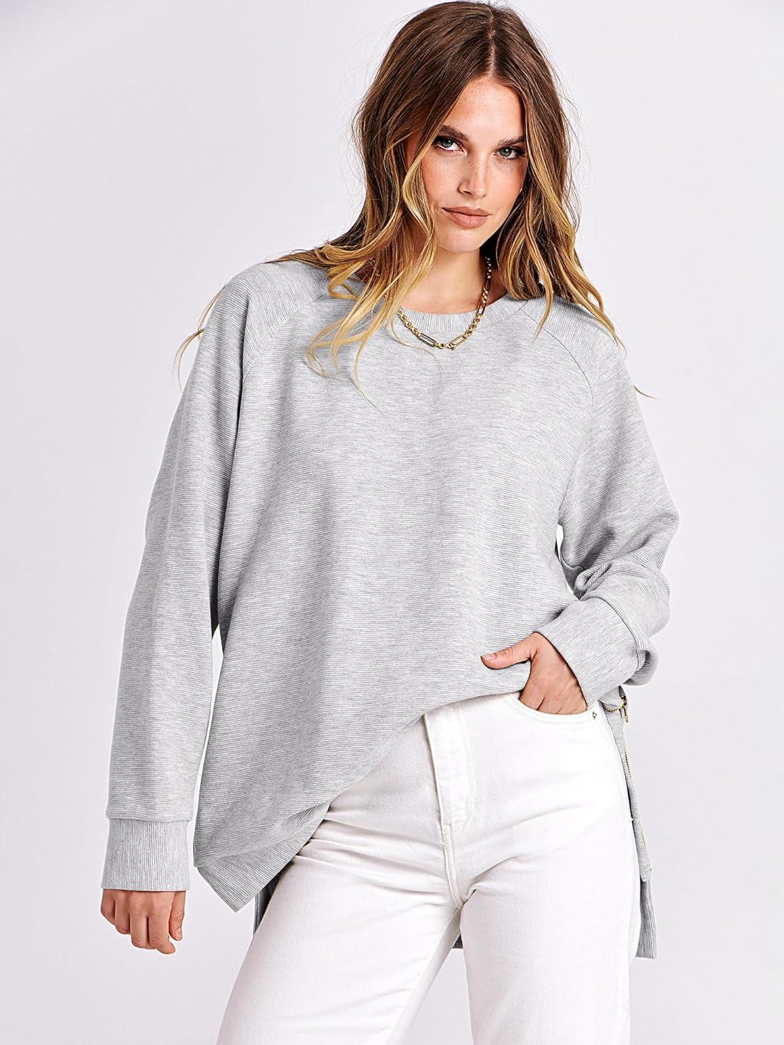 imageANRABESS Womens Oversized Sweatshirts Crewneck Long Sleeve Tunic Pullover Shirts Side Zipper Hoodies 2025 Fall ClothesGray