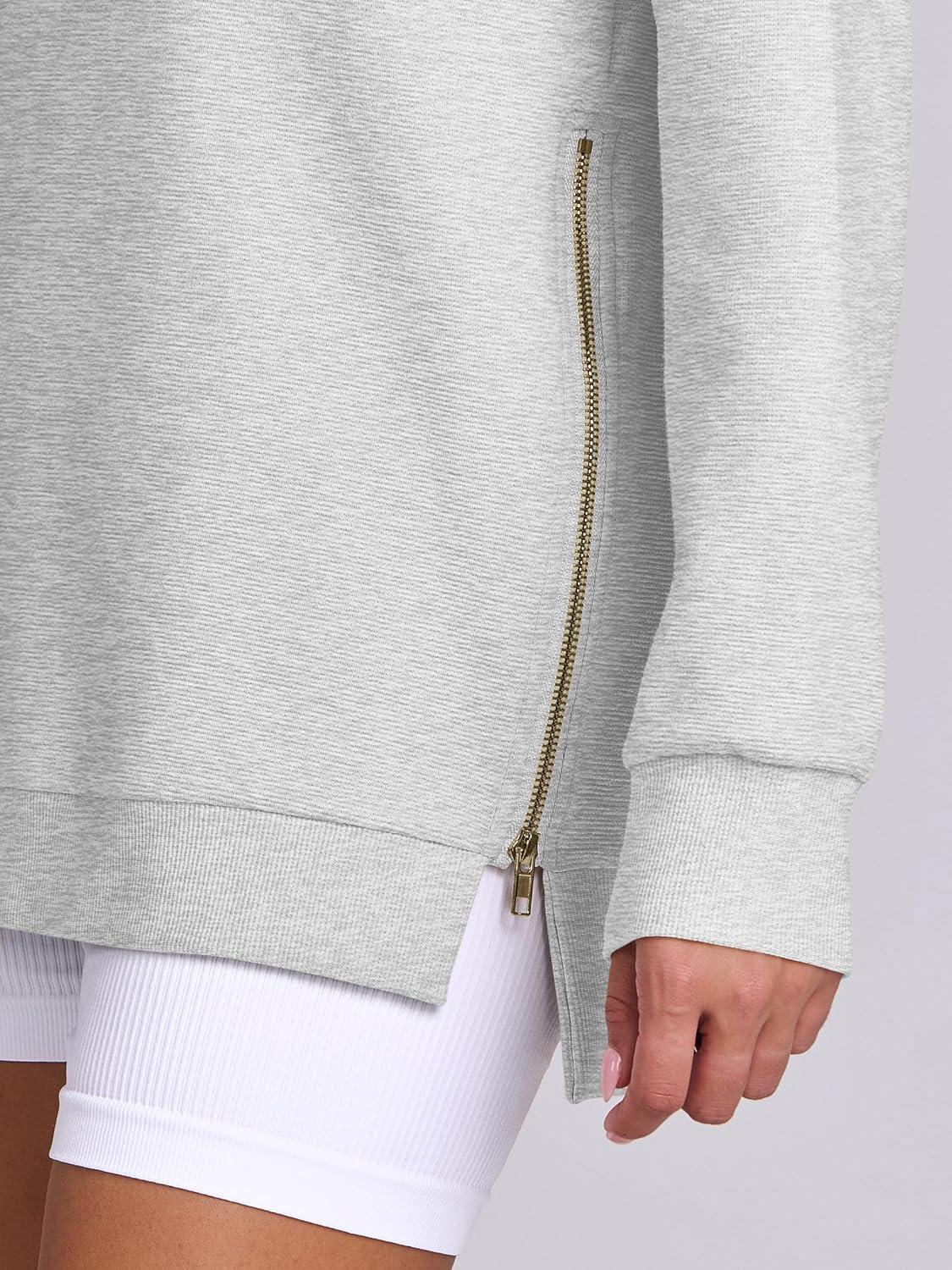 imageANRABESS Womens Oversized Sweatshirts Crewneck Long Sleeve Tunic Pullover Shirts Side Zipper Hoodies 2025 Fall ClothesGray