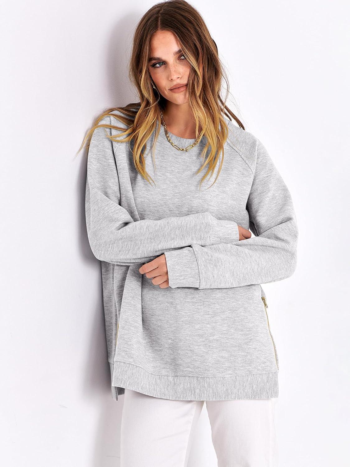 imageANRABESS Womens Oversized Sweatshirts Crewneck Long Sleeve Tunic Pullover Shirts Side Zipper Hoodies 2025 Fall ClothesGray