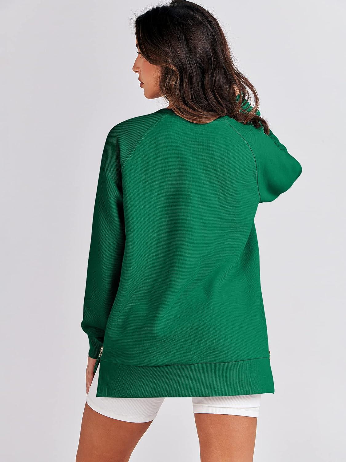 imageANRABESS Womens Oversized Sweatshirts Crewneck Long Sleeve Tunic Pullover Shirts Side Zipper Hoodies 2025 Fall ClothesGreen