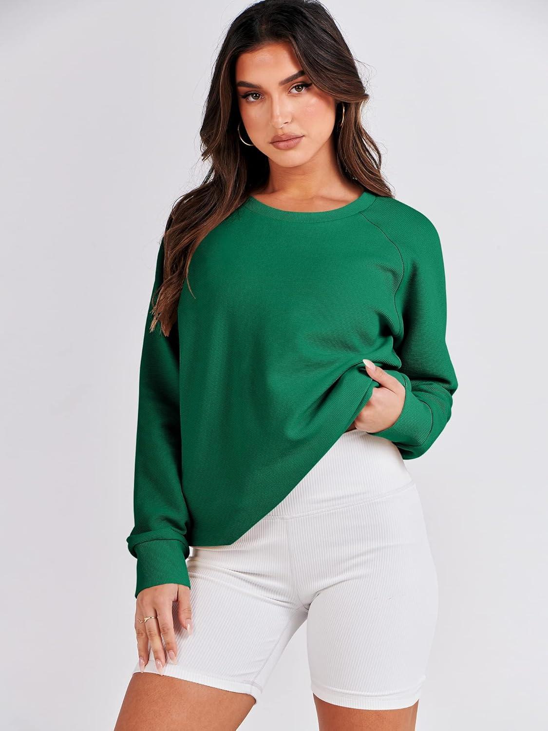 imageANRABESS Womens Oversized Sweatshirts Crewneck Long Sleeve Tunic Pullover Shirts Side Zipper Hoodies 2025 Fall ClothesGreen