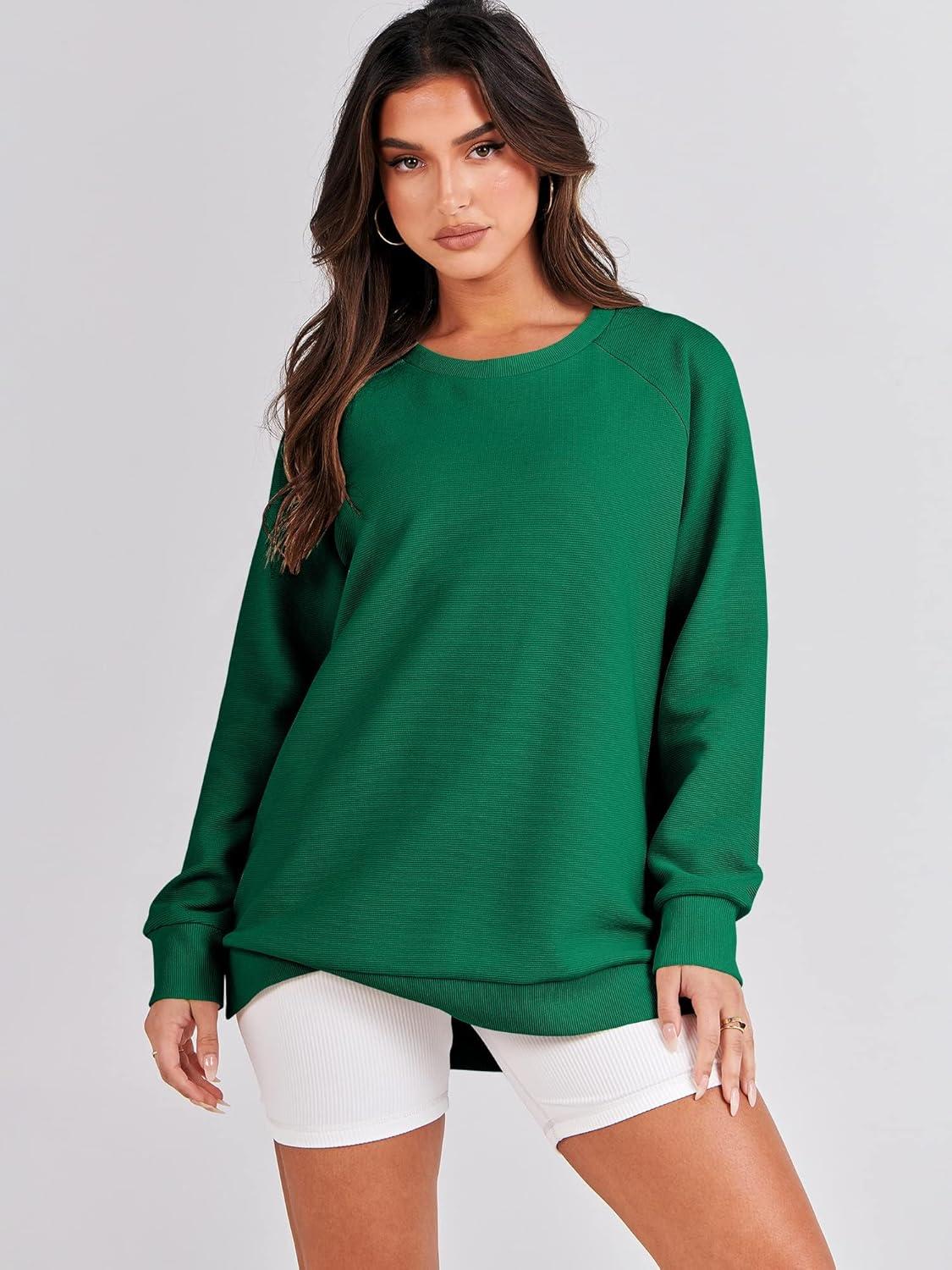 imageANRABESS Womens Oversized Sweatshirts Crewneck Long Sleeve Tunic Pullover Shirts Side Zipper Hoodies 2025 Fall ClothesGreen