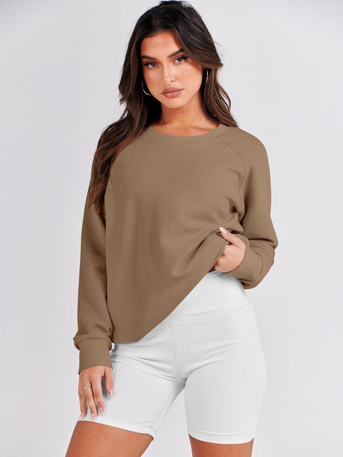 imageANRABESS Womens Oversized Sweatshirts Crewneck Long Sleeve Tunic Pullover Shirts Side Zipper Hoodies 2025 Fall ClothesKhaki