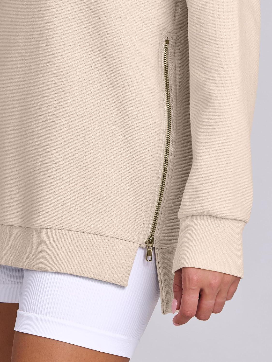 imageANRABESS Womens Oversized Sweatshirts Crewneck Long Sleeve Tunic Pullover Shirts Side Zipper Hoodies 2025 Fall ClothesLight Almond