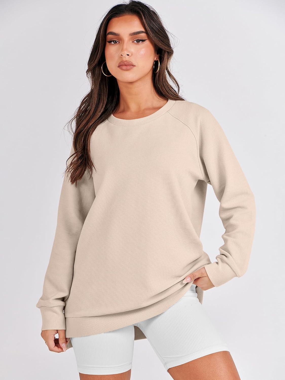 imageANRABESS Womens Oversized Sweatshirts Crewneck Long Sleeve Tunic Pullover Shirts Side Zipper Hoodies 2025 Fall ClothesLight Almond