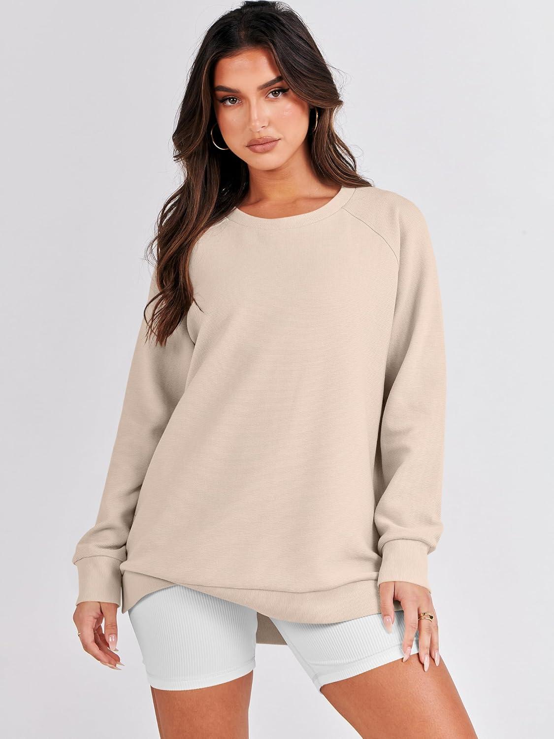 imageANRABESS Womens Oversized Sweatshirts Crewneck Long Sleeve Tunic Pullover Shirts Side Zipper Hoodies 2025 Fall ClothesLight Almond