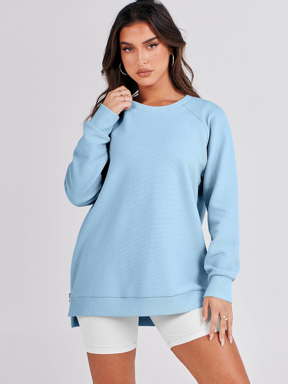 imageANRABESS Womens Oversized Sweatshirts Crewneck Long Sleeve Tunic Pullover Shirts Side Zipper Hoodies 2025 Fall ClothesLight Blue