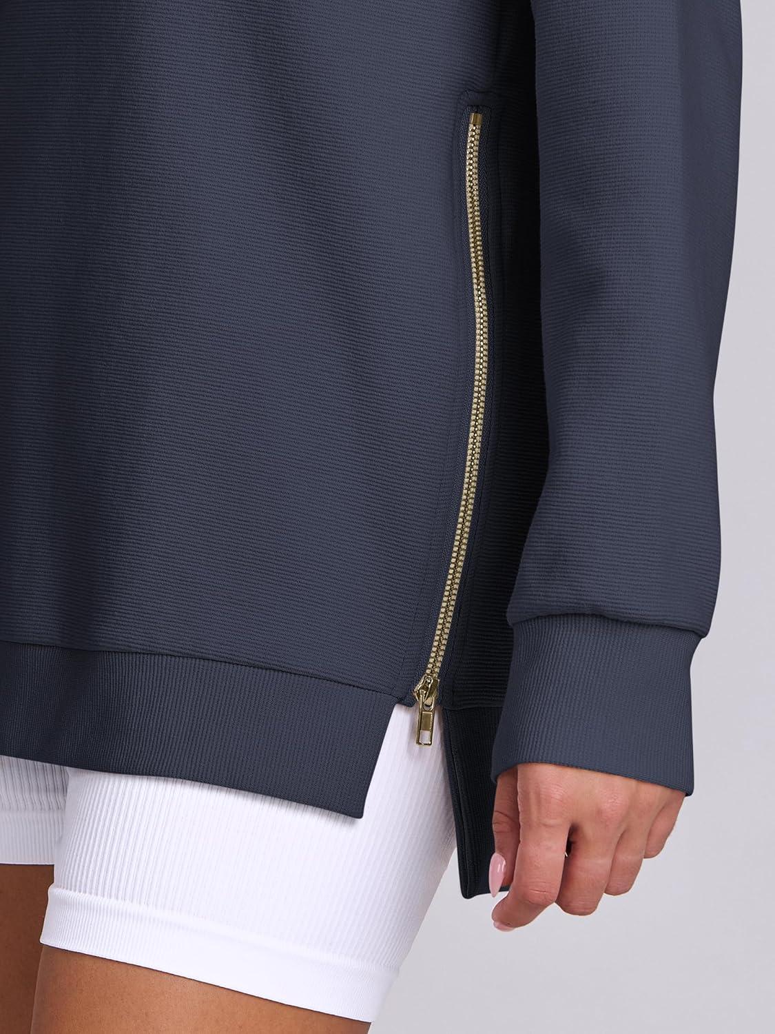 imageANRABESS Womens Oversized Sweatshirts Crewneck Long Sleeve Tunic Pullover Shirts Side Zipper Hoodies 2025 Fall ClothesNavy Blue