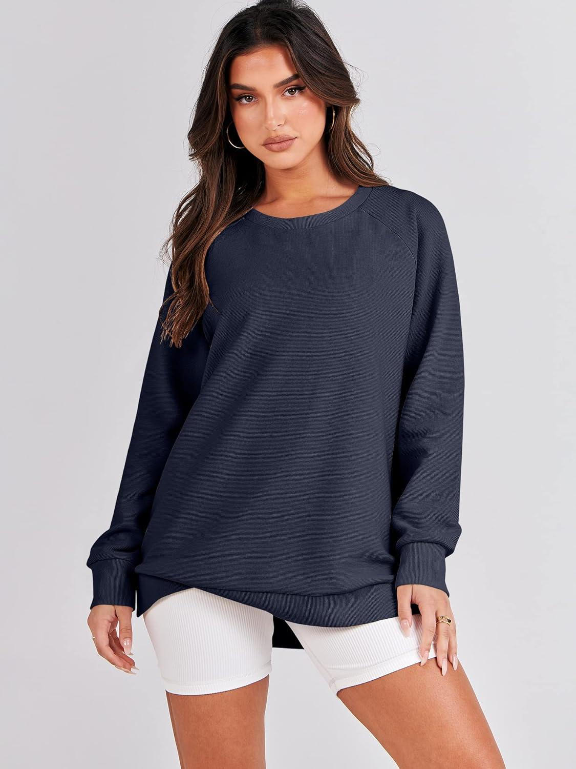 imageANRABESS Womens Oversized Sweatshirts Crewneck Long Sleeve Tunic Pullover Shirts Side Zipper Hoodies 2025 Fall ClothesNavy Blue