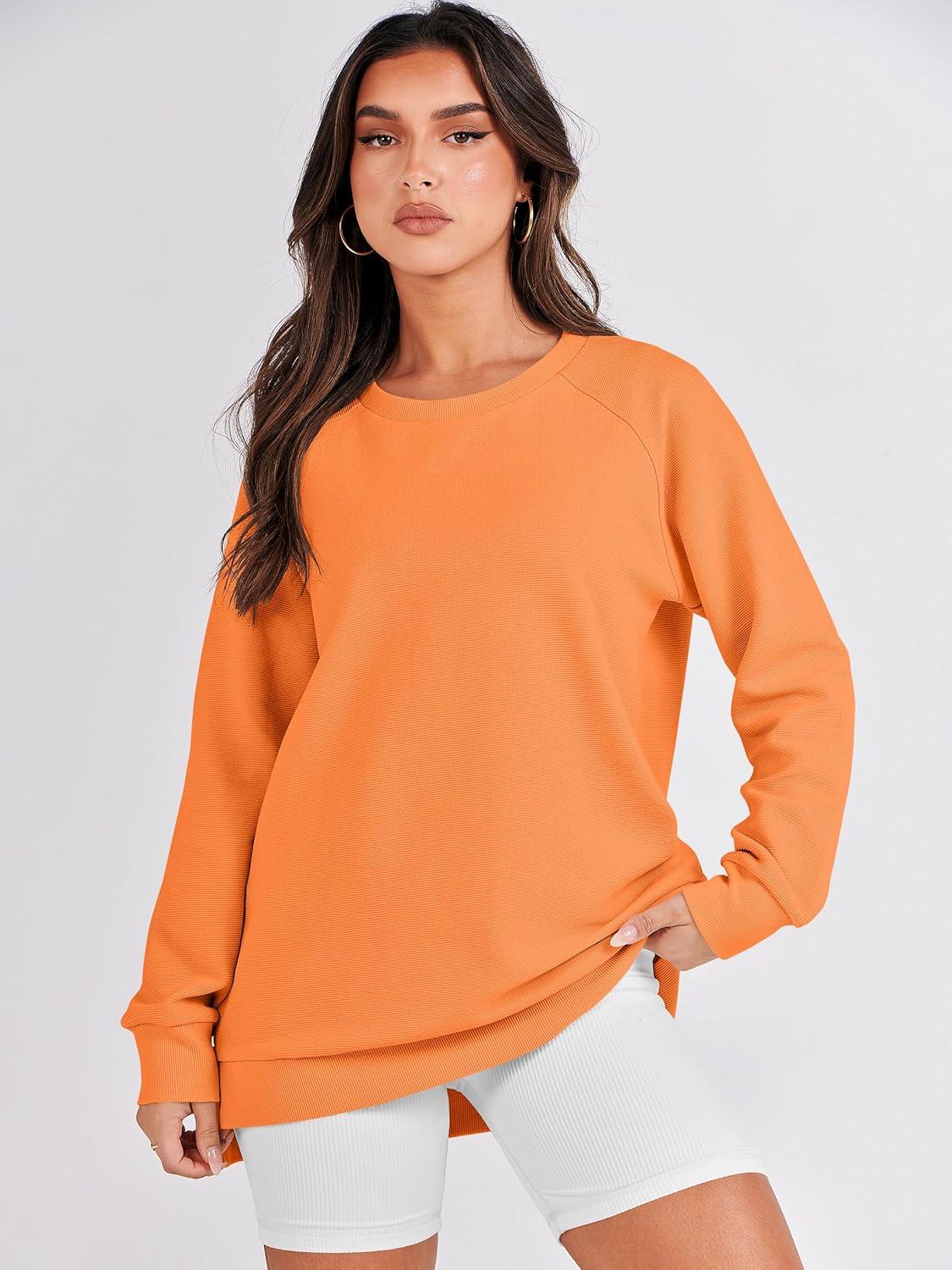 imageANRABESS Womens Oversized Sweatshirts Crewneck Long Sleeve Tunic Pullover Shirts Side Zipper Hoodies 2025 Fall ClothesOrange