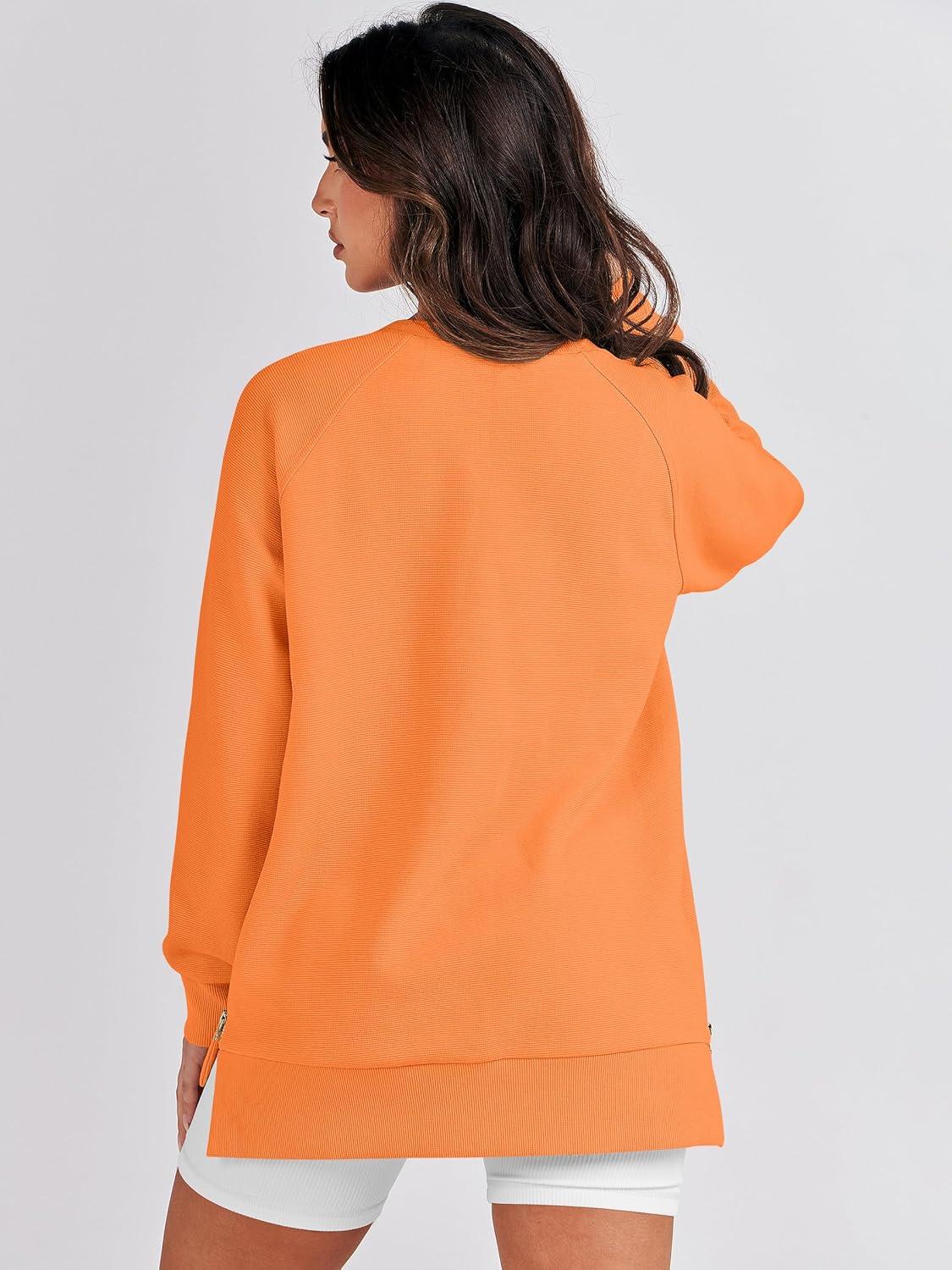 imageANRABESS Womens Oversized Sweatshirts Crewneck Long Sleeve Tunic Pullover Shirts Side Zipper Hoodies 2025 Fall ClothesOrange