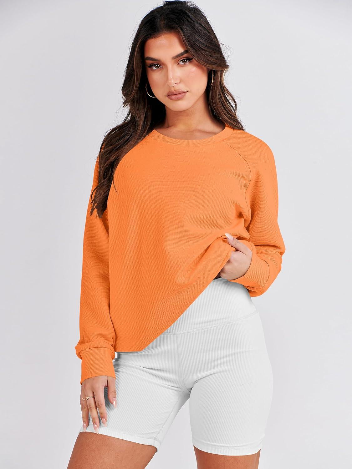 imageANRABESS Womens Oversized Sweatshirts Crewneck Long Sleeve Tunic Pullover Shirts Side Zipper Hoodies 2025 Fall ClothesOrange
