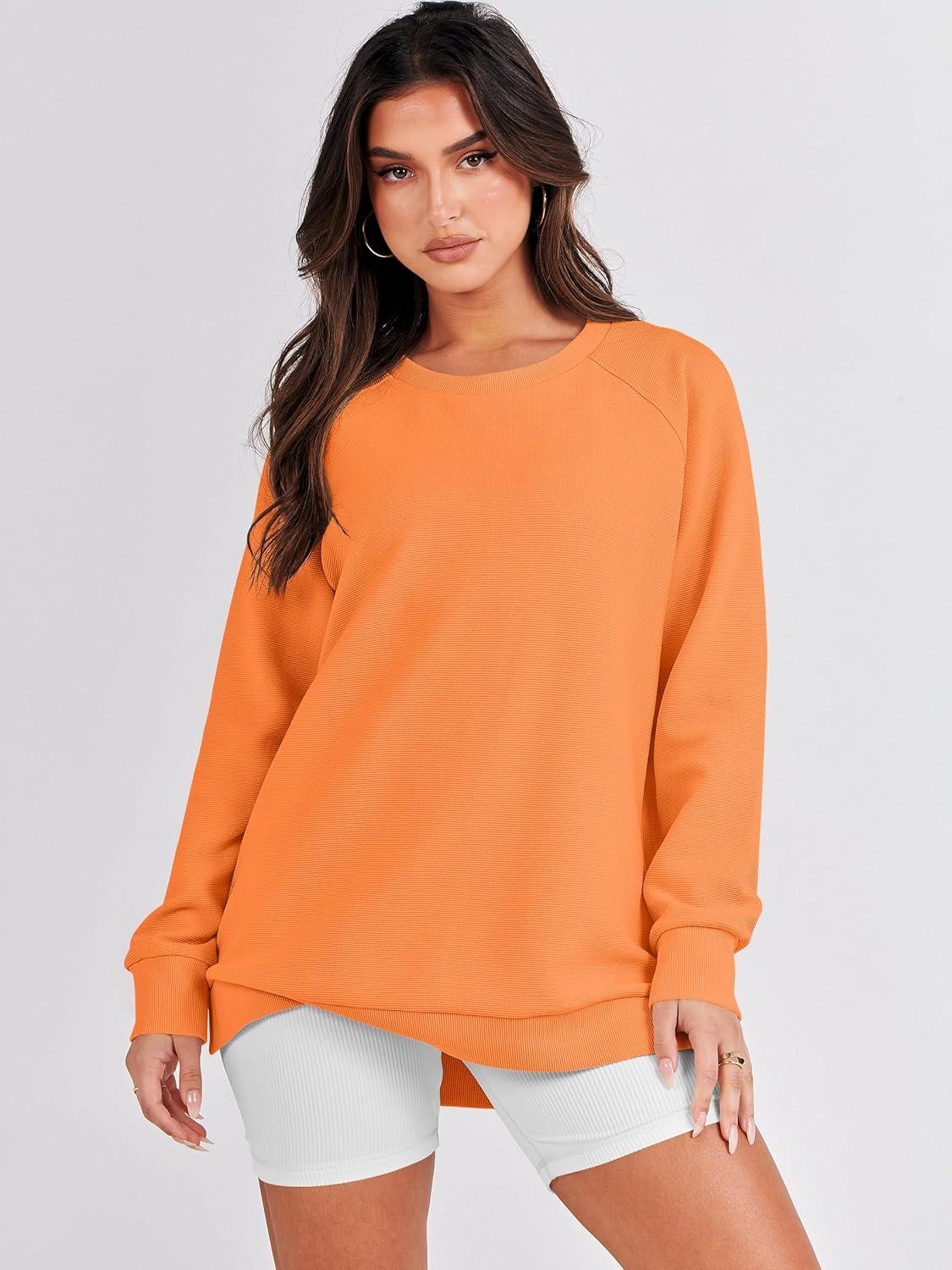 imageANRABESS Womens Oversized Sweatshirts Crewneck Long Sleeve Tunic Pullover Shirts Side Zipper Hoodies 2025 Fall ClothesOrange