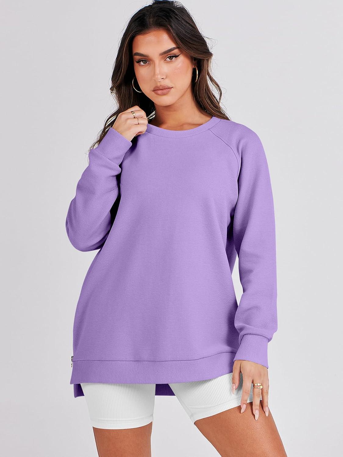 imageANRABESS Womens Oversized Sweatshirts Crewneck Long Sleeve Tunic Pullover Shirts Side Zipper Hoodies 2025 Fall ClothesPurple
