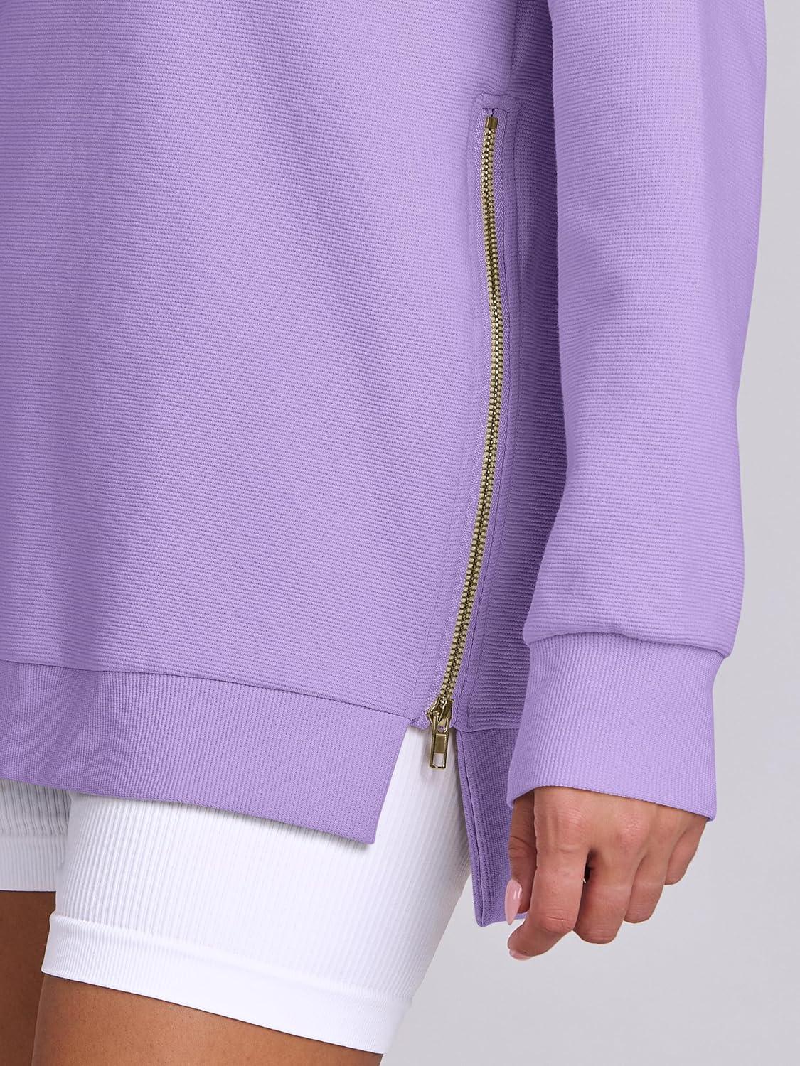 imageANRABESS Womens Oversized Sweatshirts Crewneck Long Sleeve Tunic Pullover Shirts Side Zipper Hoodies 2025 Fall ClothesPurple