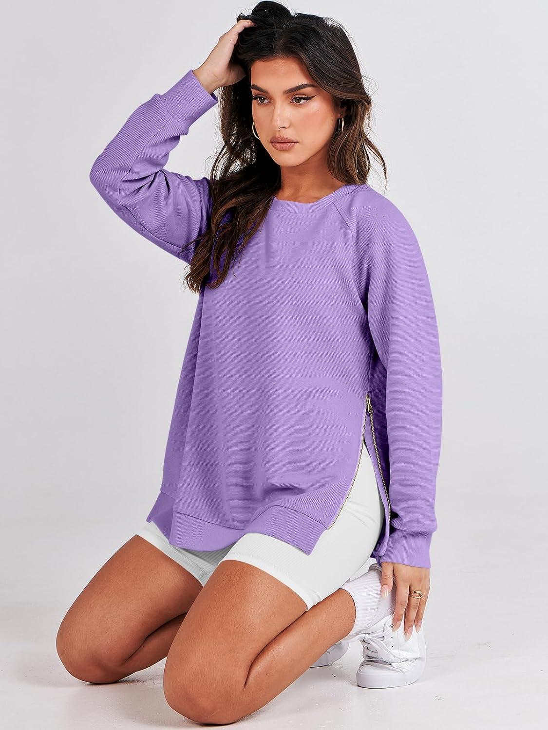 imageANRABESS Womens Oversized Sweatshirts Crewneck Long Sleeve Tunic Pullover Shirts Side Zipper Hoodies 2025 Fall ClothesPurple