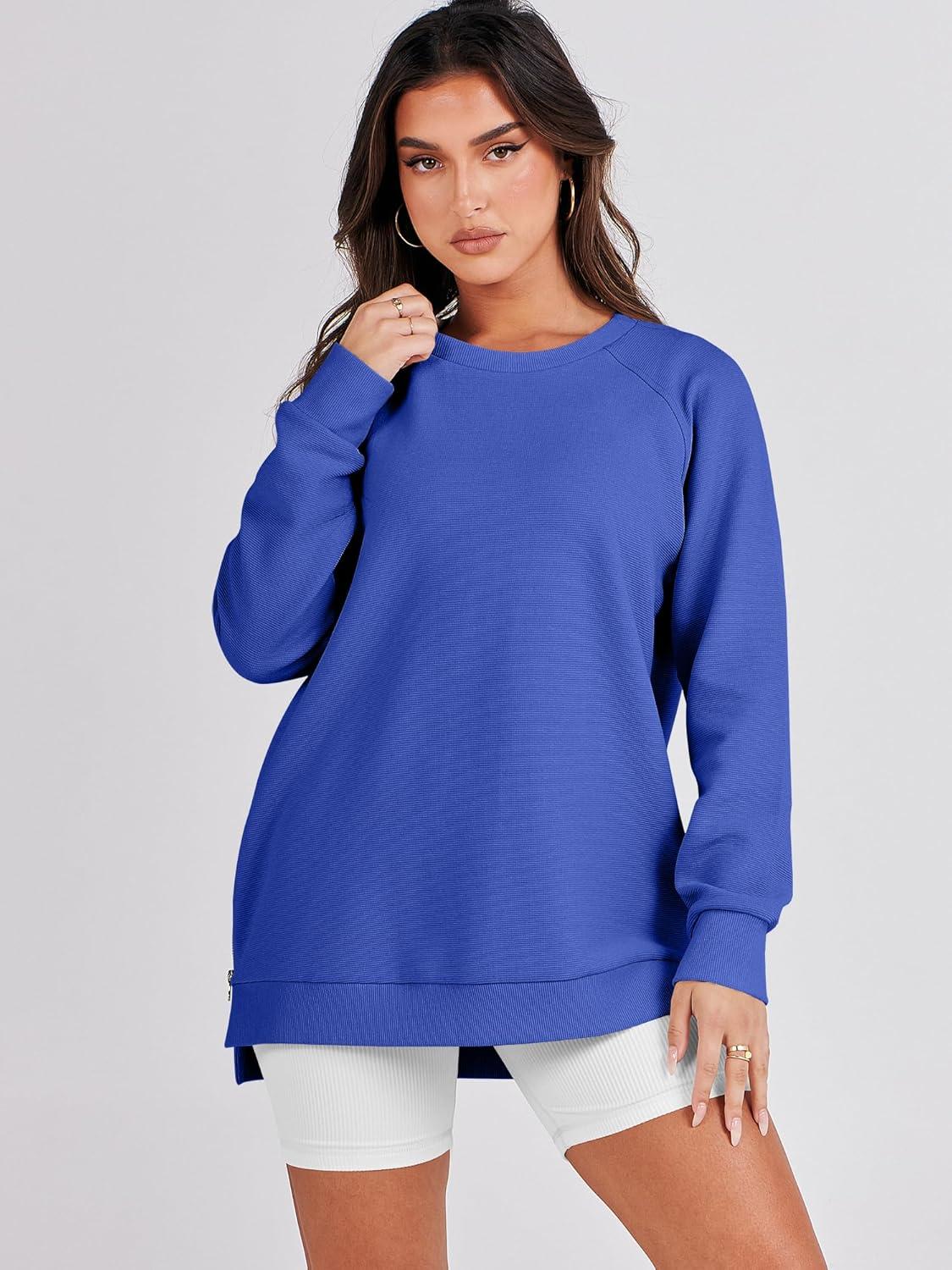 imageANRABESS Womens Oversized Sweatshirts Crewneck Long Sleeve Tunic Pullover Shirts Side Zipper Hoodies 2025 Fall ClothesRoyal Blue