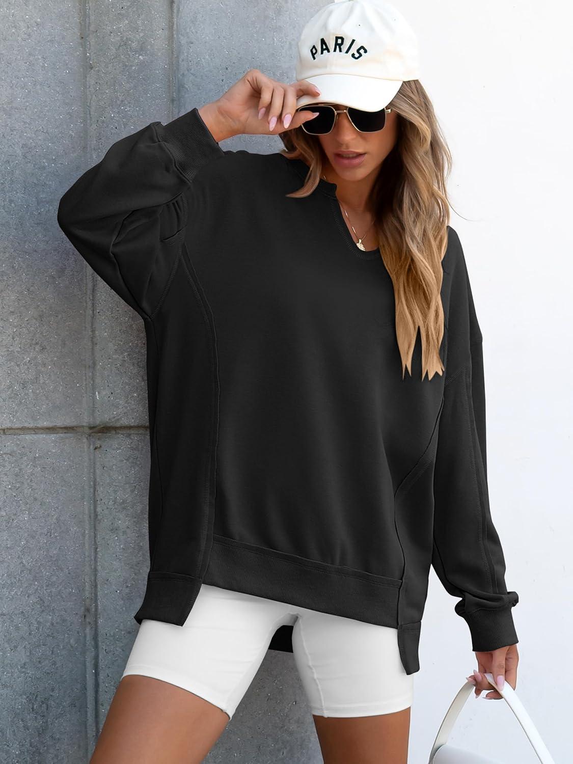 imageANRABESS Womens Oversized Sweatshirts Long Sleeve Tunic Shirts V Neck Loose Pullover Tops 2025 Trendy Fall Teen Girls OutfitBlack