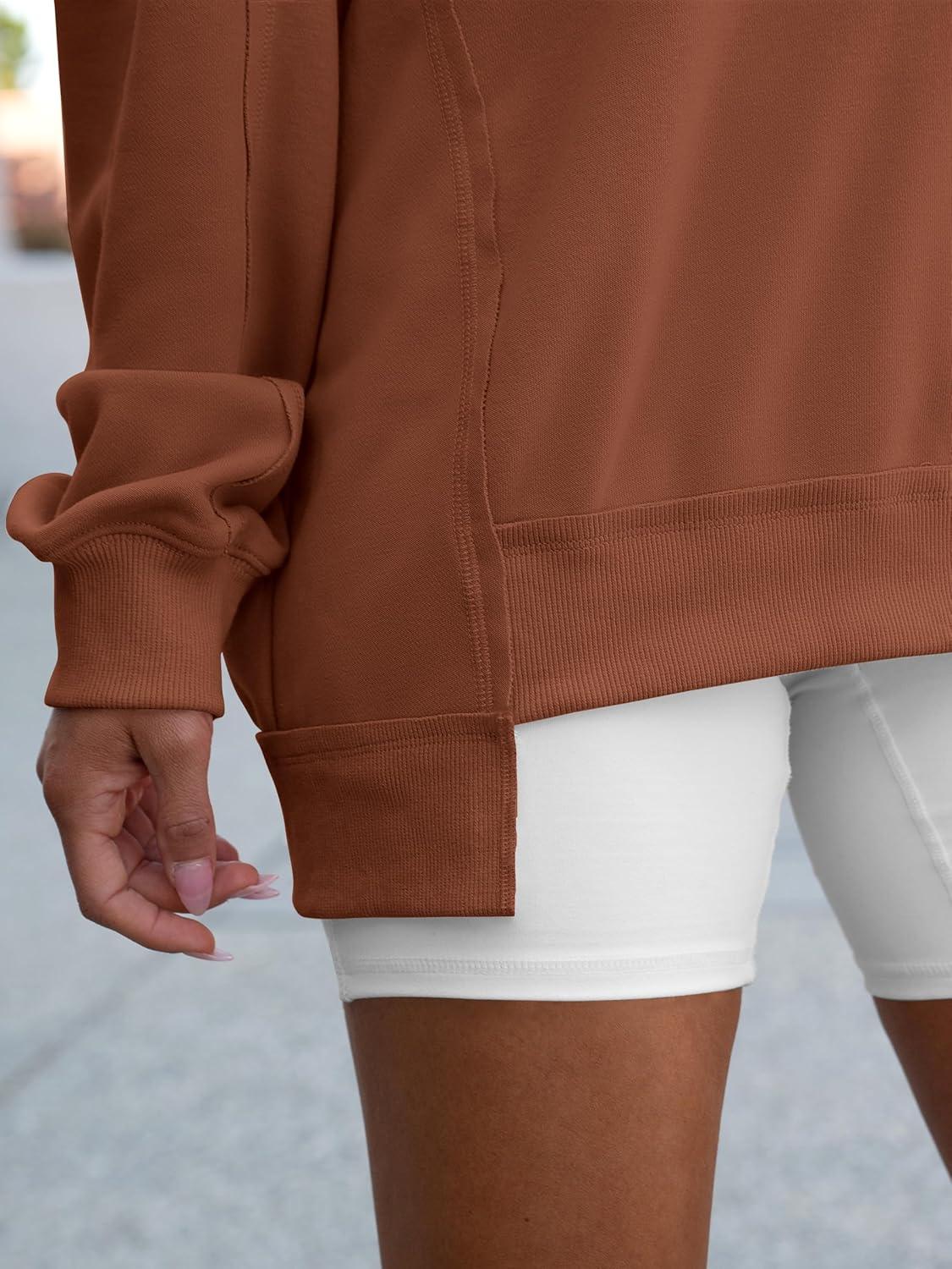 imageANRABESS Womens Oversized Sweatshirts Long Sleeve Tunic Shirts V Neck Loose Pullover Tops 2025 Trendy Fall Teen Girls OutfitCaramel Brown