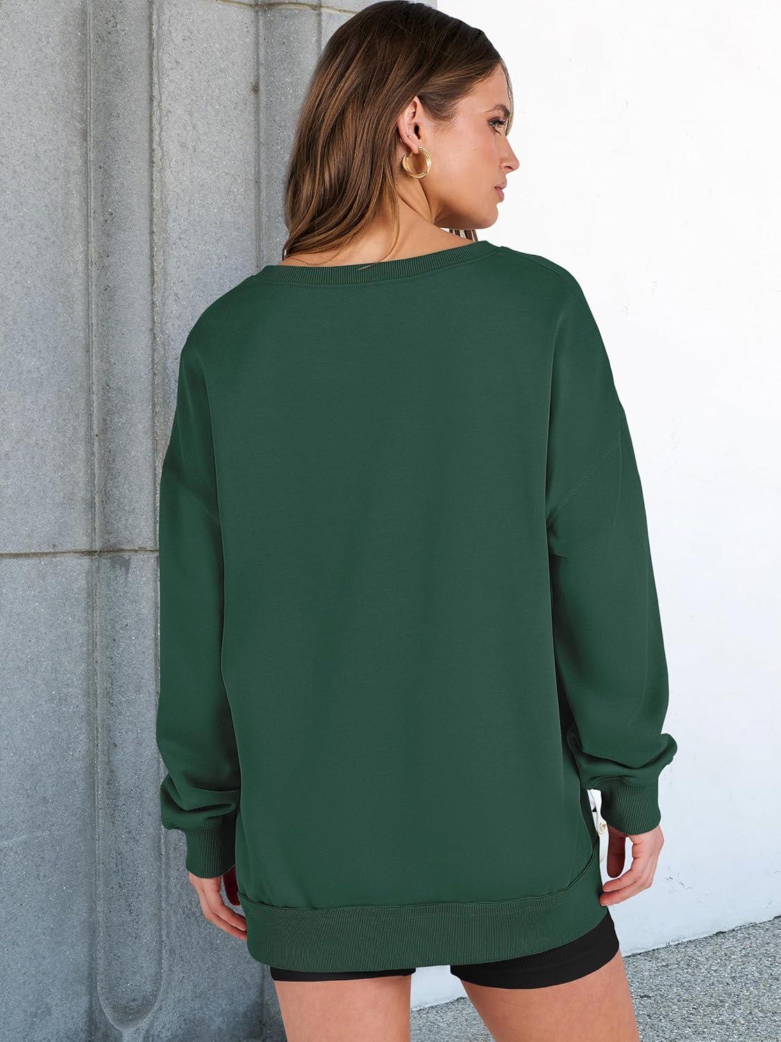 imageANRABESS Womens Oversized Sweatshirts Long Sleeve Tunic Shirts V Neck Loose Pullover Tops 2025 Trendy Fall Teen Girls OutfitDark Green