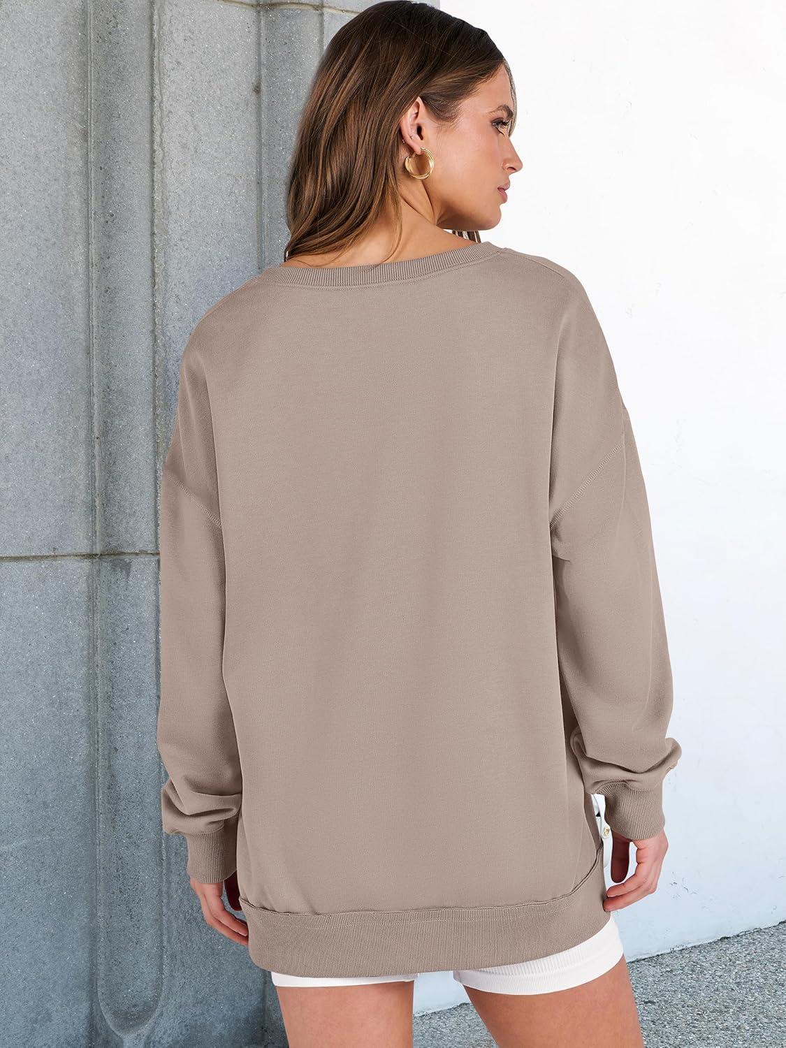 imageANRABESS Womens Oversized Sweatshirts Long Sleeve Tunic Shirts V Neck Loose Pullover Tops 2025 Trendy Fall Teen Girls OutfitDark Khaki