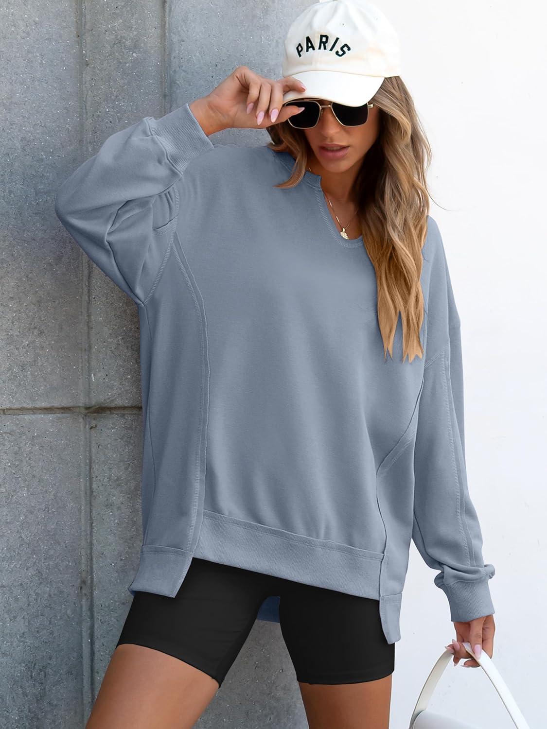 imageANRABESS Womens Oversized Sweatshirts Long Sleeve Tunic Shirts V Neck Loose Pullover Tops 2025 Trendy Fall Teen Girls OutfitLight Blue