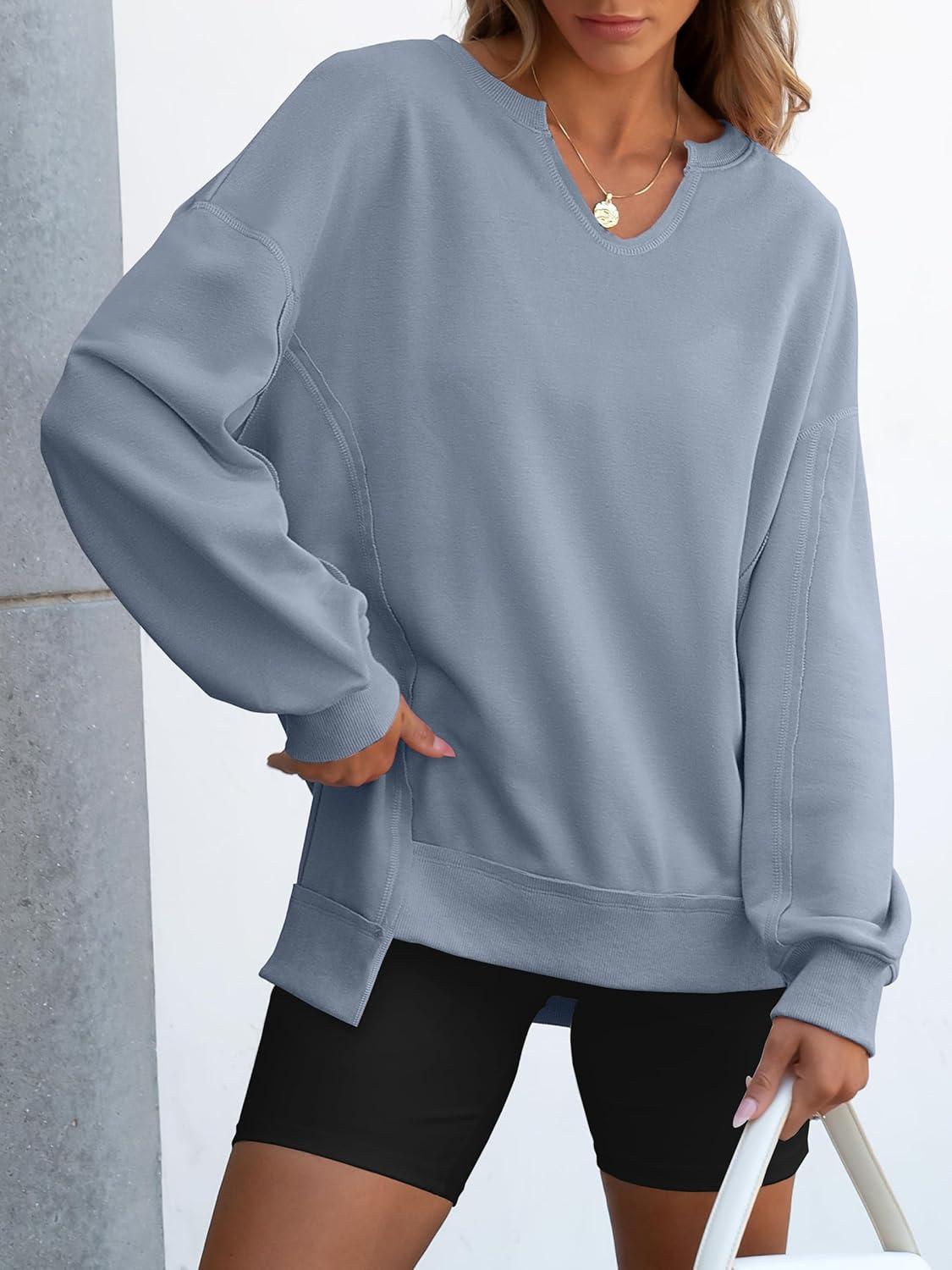 imageANRABESS Womens Oversized Sweatshirts Long Sleeve Tunic Shirts V Neck Loose Pullover Tops 2025 Trendy Fall Teen Girls OutfitLight Blue
