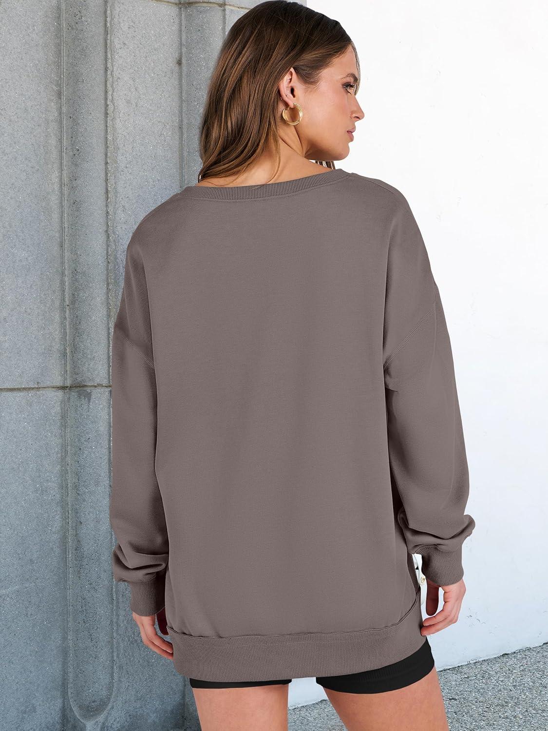 imageANRABESS Womens Oversized Sweatshirts Long Sleeve Tunic Shirts V Neck Loose Pullover Tops 2025 Trendy Fall Teen Girls OutfitLight Brown