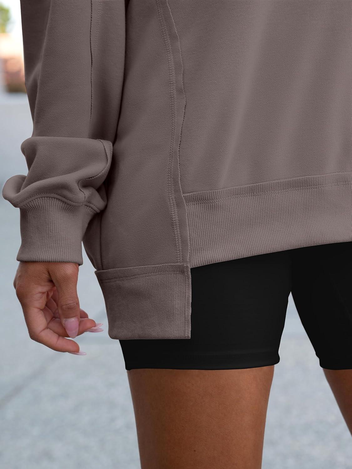 imageANRABESS Womens Oversized Sweatshirts Long Sleeve Tunic Shirts V Neck Loose Pullover Tops 2025 Trendy Fall Teen Girls OutfitLight Brown