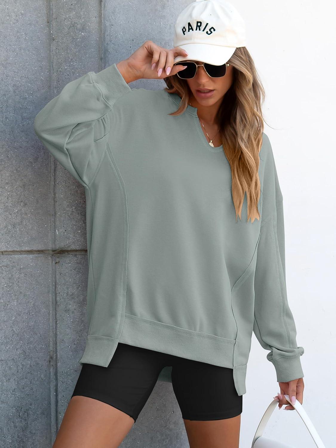 imageANRABESS Womens Oversized Sweatshirts Long Sleeve Tunic Shirts V Neck Loose Pullover Tops 2025 Trendy Fall Teen Girls OutfitLight Green