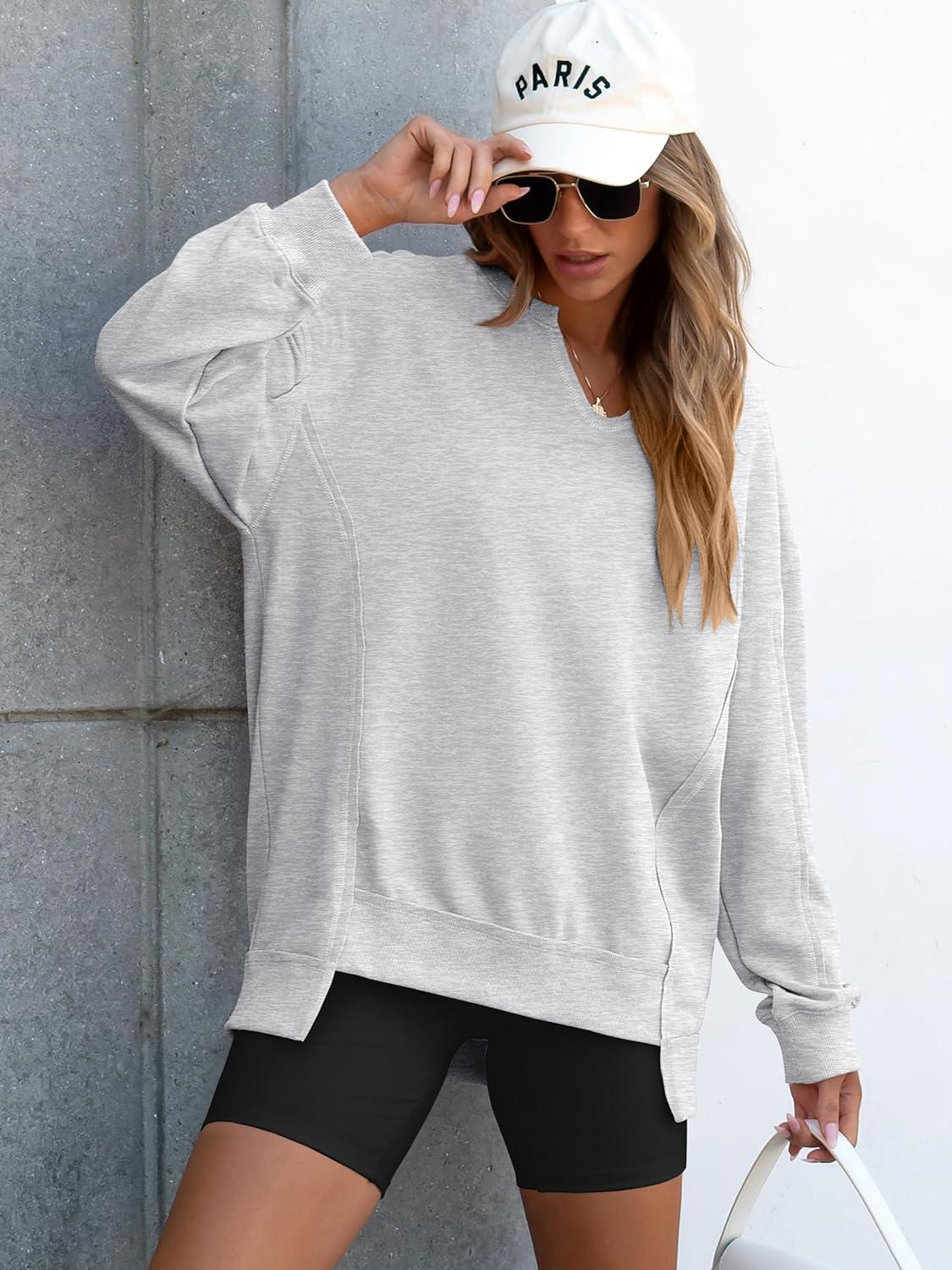 imageANRABESS Womens Oversized Sweatshirts Long Sleeve Tunic Shirts V Neck Loose Pullover Tops 2025 Trendy Fall Teen Girls OutfitLight Grey