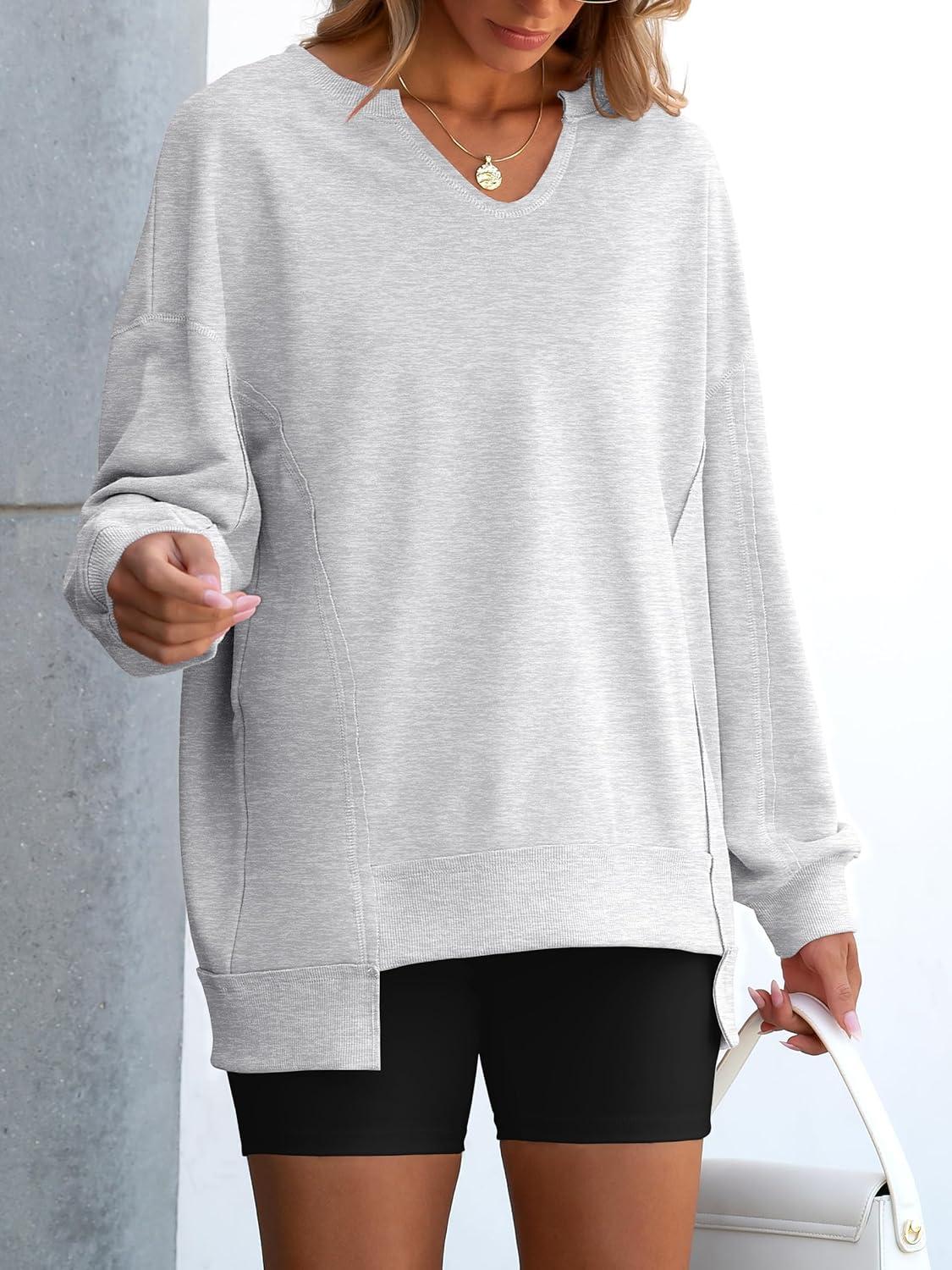 imageANRABESS Womens Oversized Sweatshirts Long Sleeve Tunic Shirts V Neck Loose Pullover Tops 2025 Trendy Fall Teen Girls OutfitLight Grey