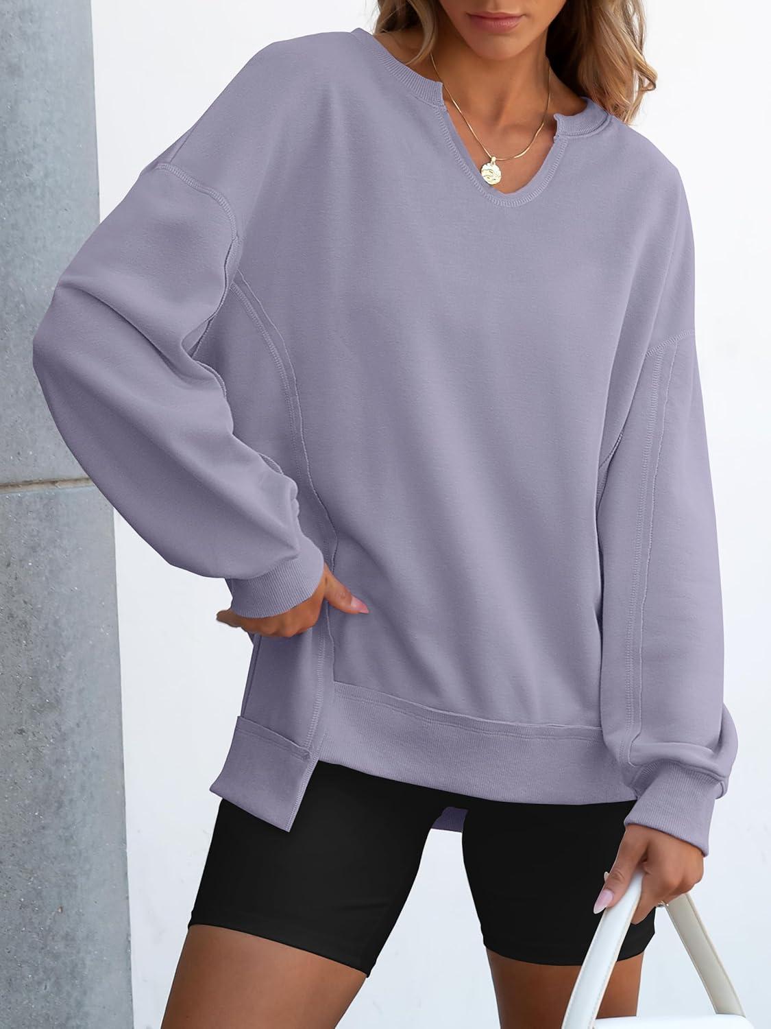 imageANRABESS Womens Oversized Sweatshirts Long Sleeve Tunic Shirts V Neck Loose Pullover Tops 2025 Trendy Fall Teen Girls OutfitLight Purple