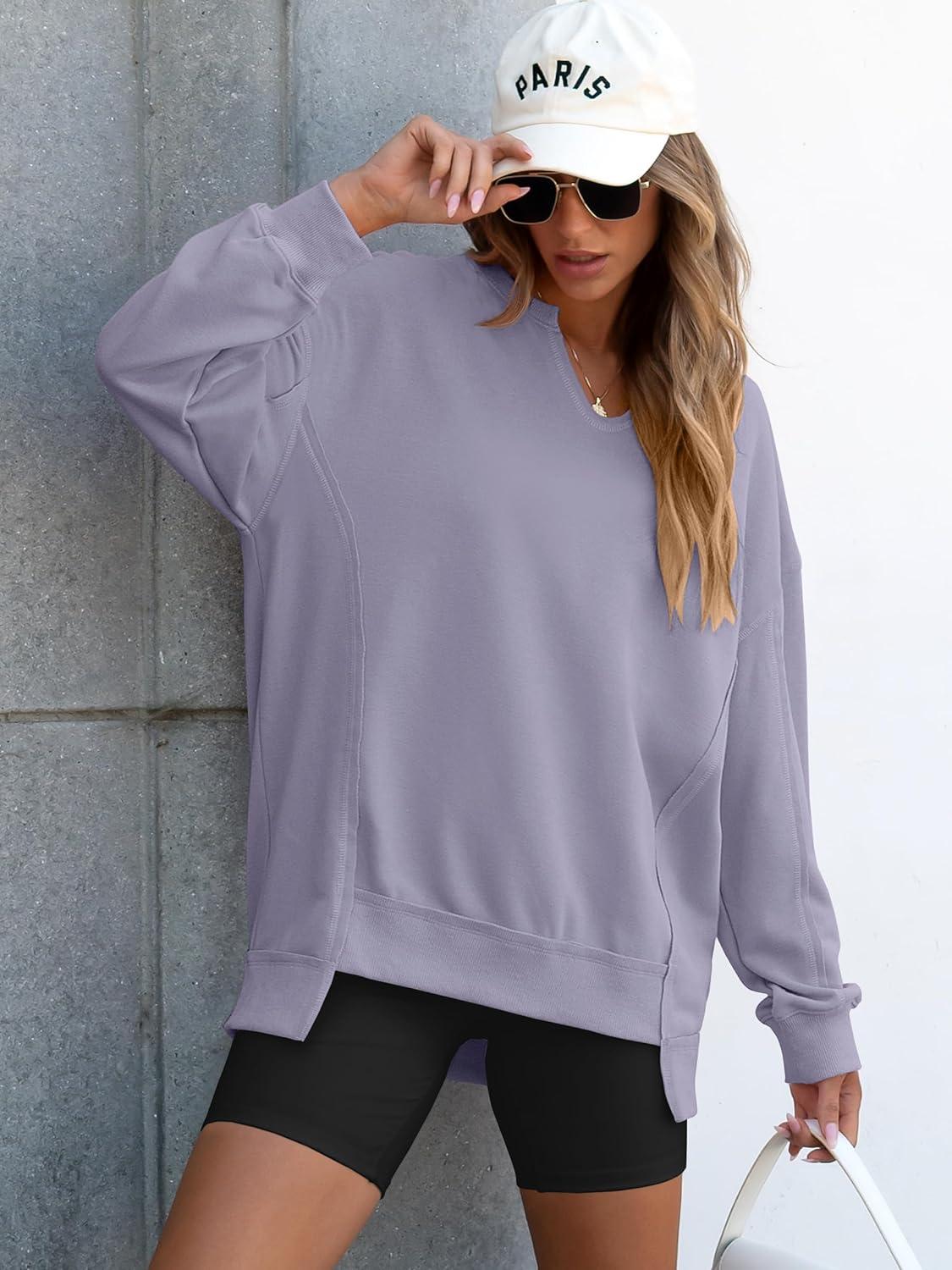 imageANRABESS Womens Oversized Sweatshirts Long Sleeve Tunic Shirts V Neck Loose Pullover Tops 2025 Trendy Fall Teen Girls OutfitLight Purple