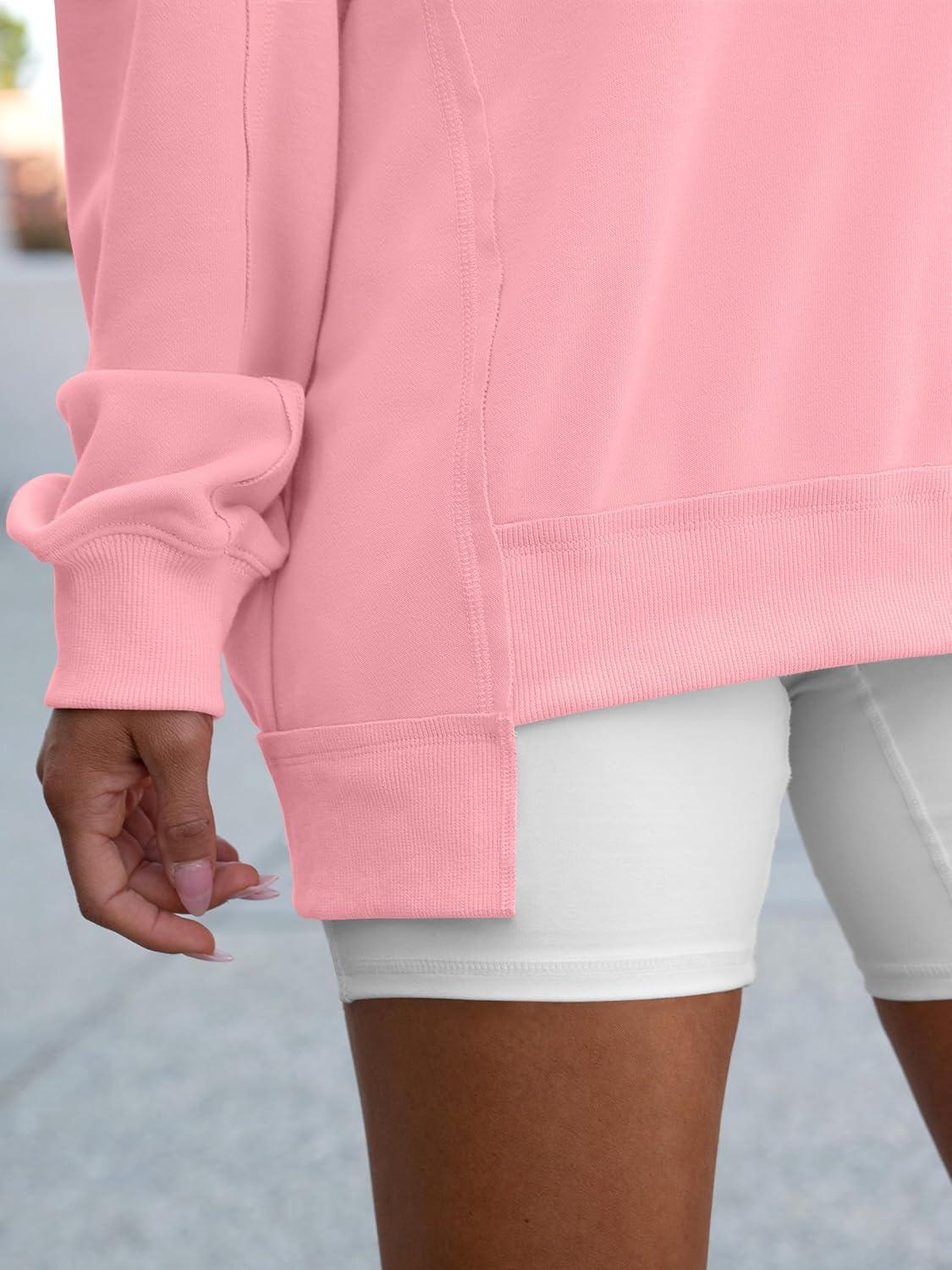 imageANRABESS Womens Oversized Sweatshirts Long Sleeve Tunic Shirts V Neck Loose Pullover Tops 2025 Trendy Fall Teen Girls OutfitPink