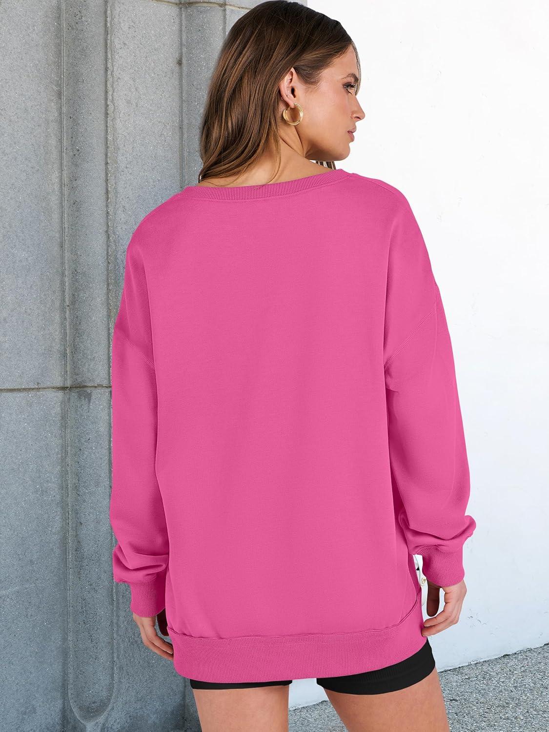 imageANRABESS Womens Oversized Sweatshirts Long Sleeve Tunic Shirts V Neck Loose Pullover Tops 2025 Trendy Fall Teen Girls OutfitRose