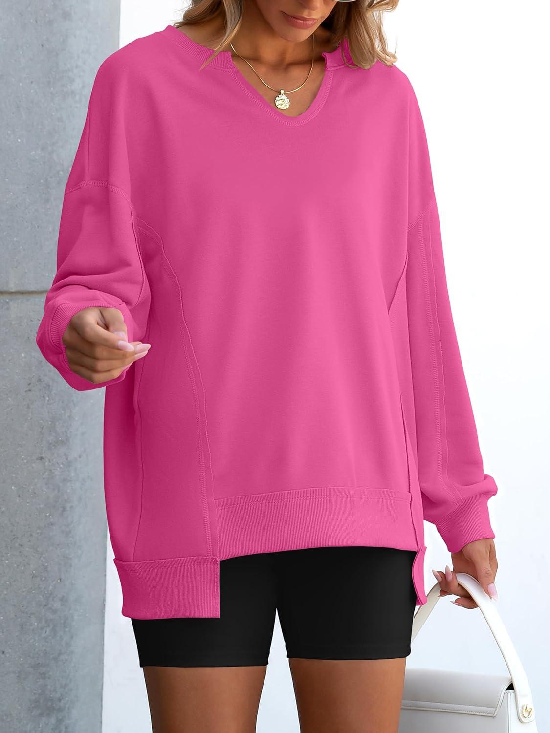 imageANRABESS Womens Oversized Sweatshirts Long Sleeve Tunic Shirts V Neck Loose Pullover Tops 2025 Trendy Fall Teen Girls OutfitRose