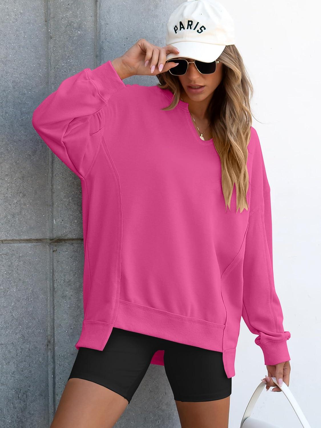 imageANRABESS Womens Oversized Sweatshirts Long Sleeve Tunic Shirts V Neck Loose Pullover Tops 2025 Trendy Fall Teen Girls OutfitRose