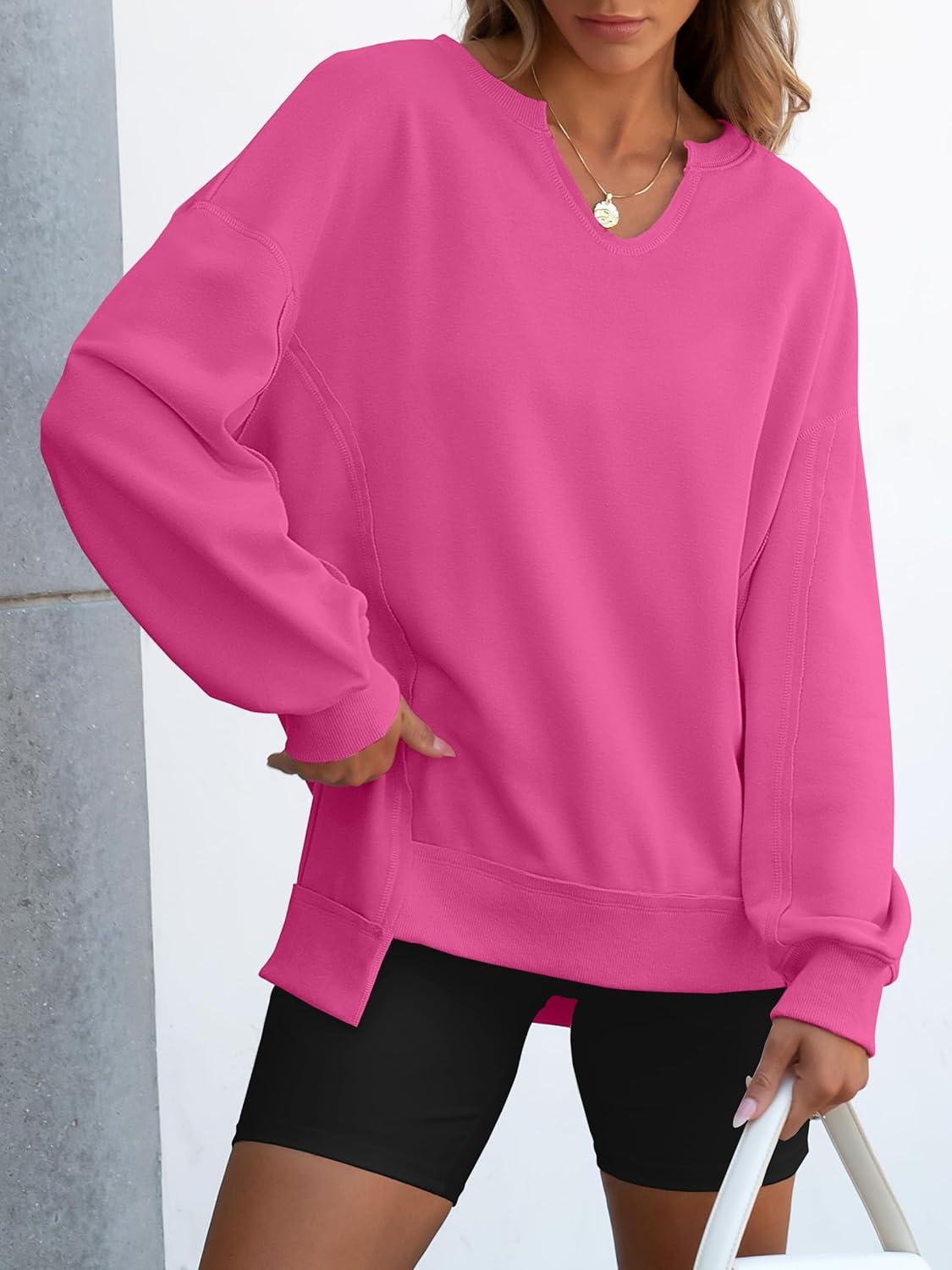 imageANRABESS Womens Oversized Sweatshirts Long Sleeve Tunic Shirts V Neck Loose Pullover Tops 2025 Trendy Fall Teen Girls OutfitRose