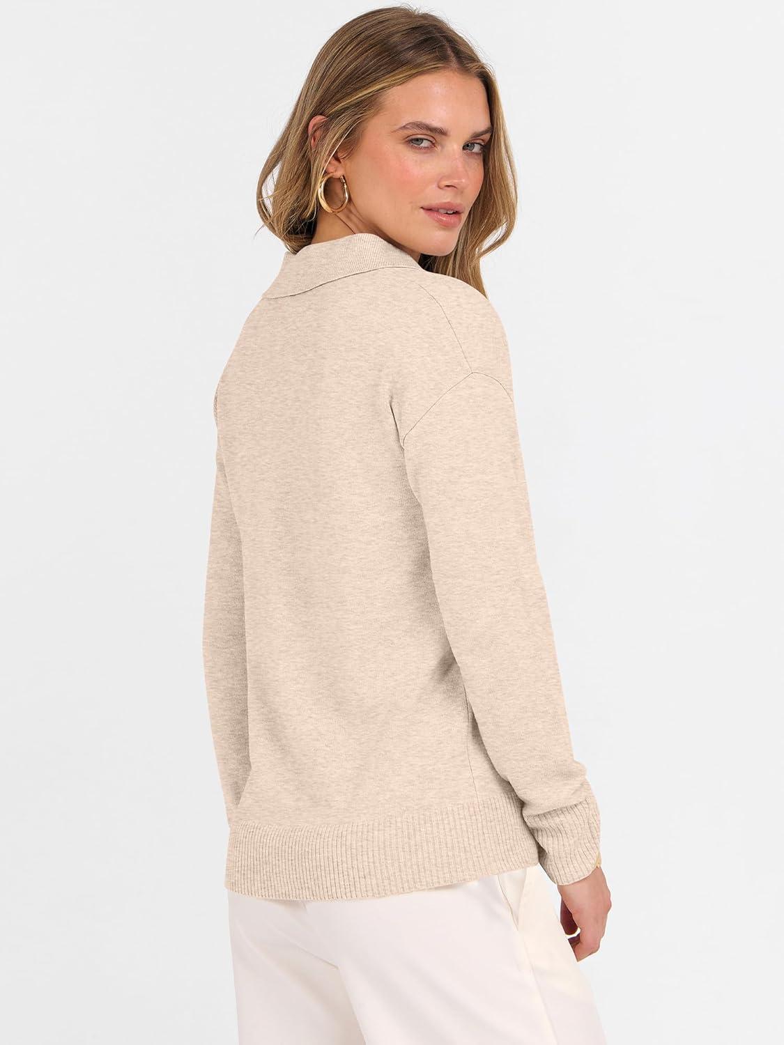 imageANRABESS Womens Polo V Neck Long Sleeve Sweaters Lightweight Dressy Casual Business Basic Knit Pullover Top 2025 Fall OutfitsAlmond