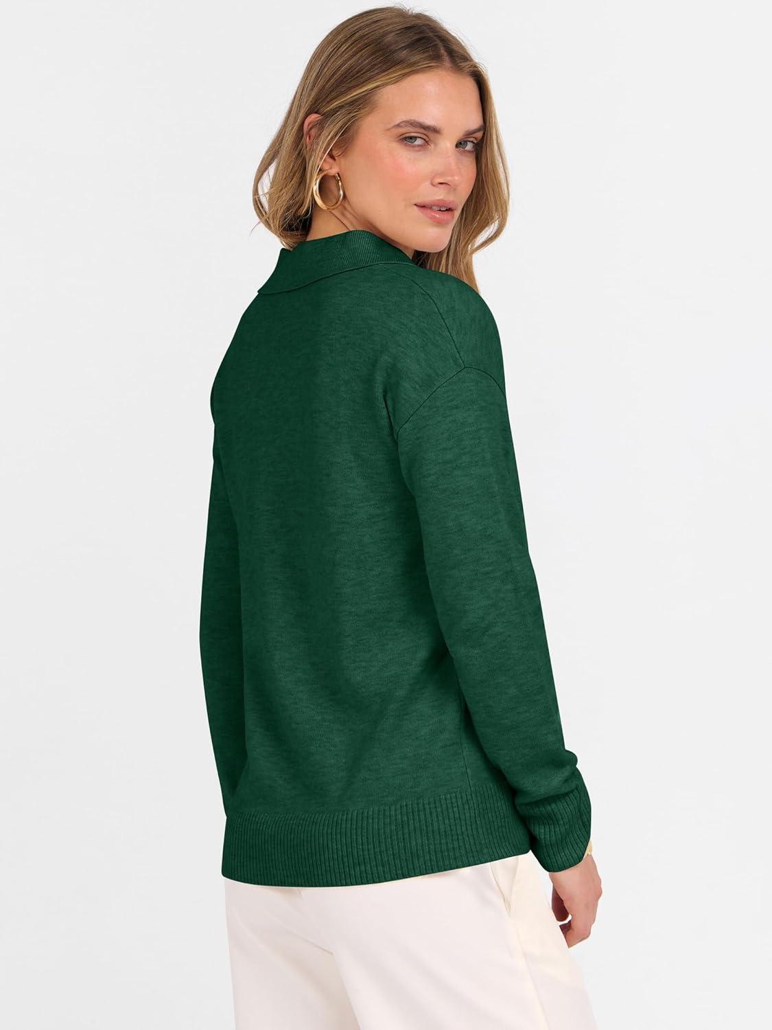 imageANRABESS Womens Polo V Neck Long Sleeve Sweaters Lightweight Dressy Casual Business Basic Knit Pullover Top 2025 Fall OutfitsForest Green