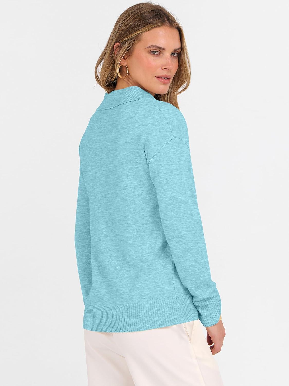 imageANRABESS Womens Polo V Neck Long Sleeve Sweaters Lightweight Dressy Casual Business Basic Knit Pullover Top 2025 Fall OutfitsLight Blue