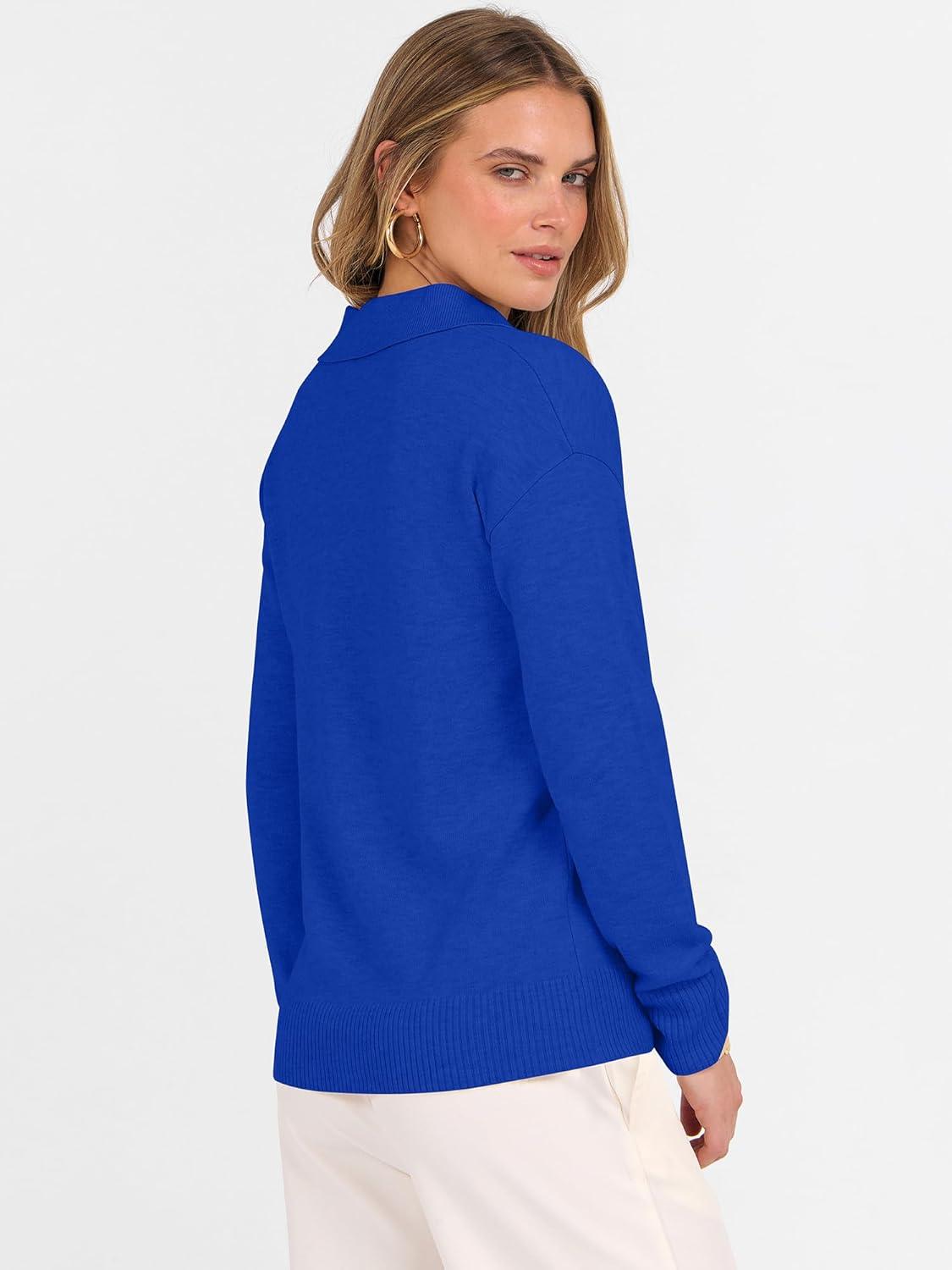 imageANRABESS Womens Polo V Neck Long Sleeve Sweaters Lightweight Dressy Casual Business Basic Knit Pullover Top 2025 Fall OutfitsRoyal Blue