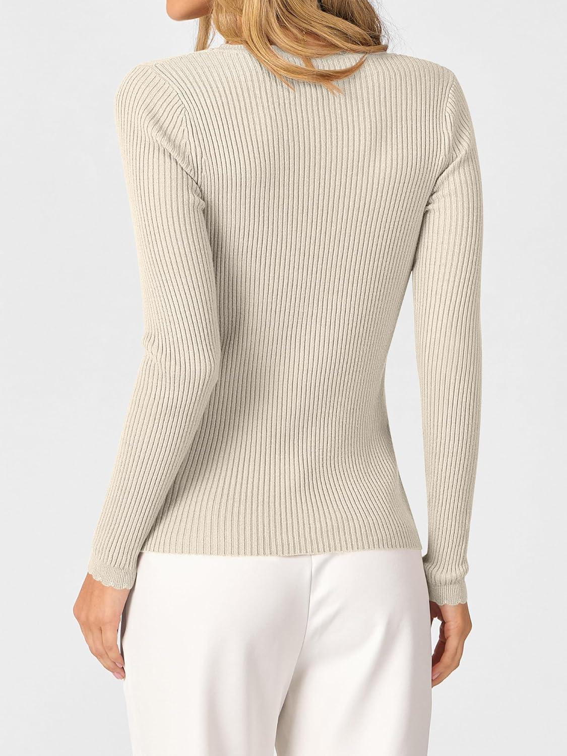 imageANRABESS Womens Ribbed Fitted Sweater Long Sleeve Shirts Scoop Neck Lightweight Casual Knit Slim Tops 2025 Fall OutfitsBeige