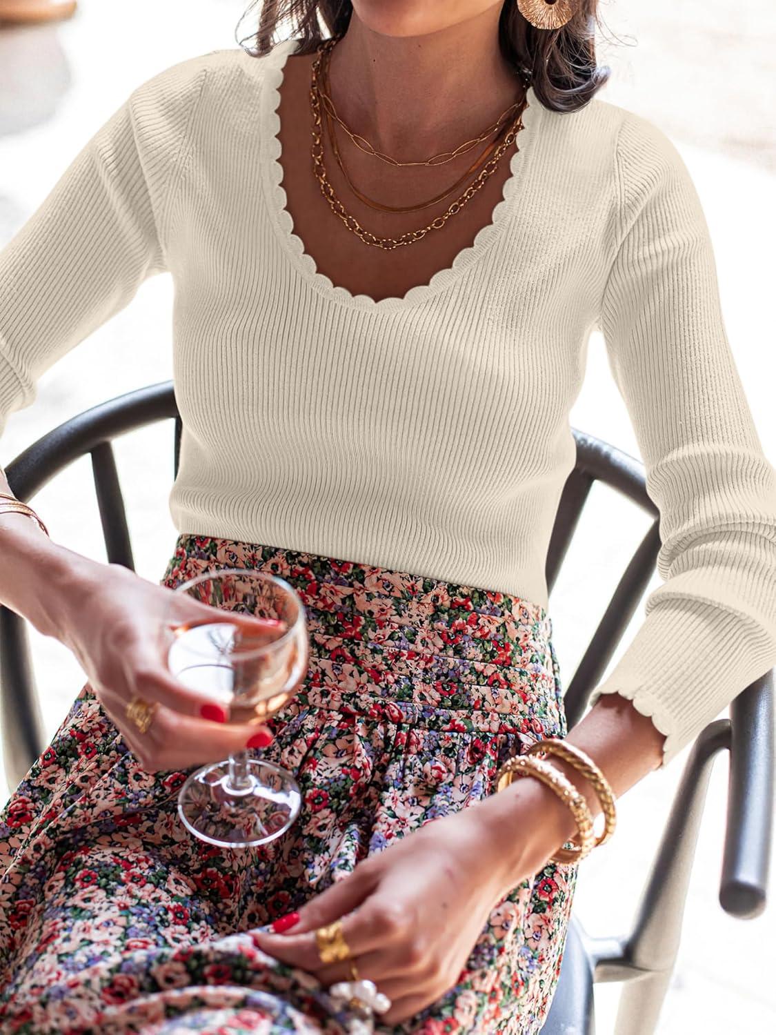 imageANRABESS Womens Ribbed Fitted Sweater Long Sleeve Shirts Scoop Neck Lightweight Casual Knit Slim Tops 2025 Fall OutfitsBeige