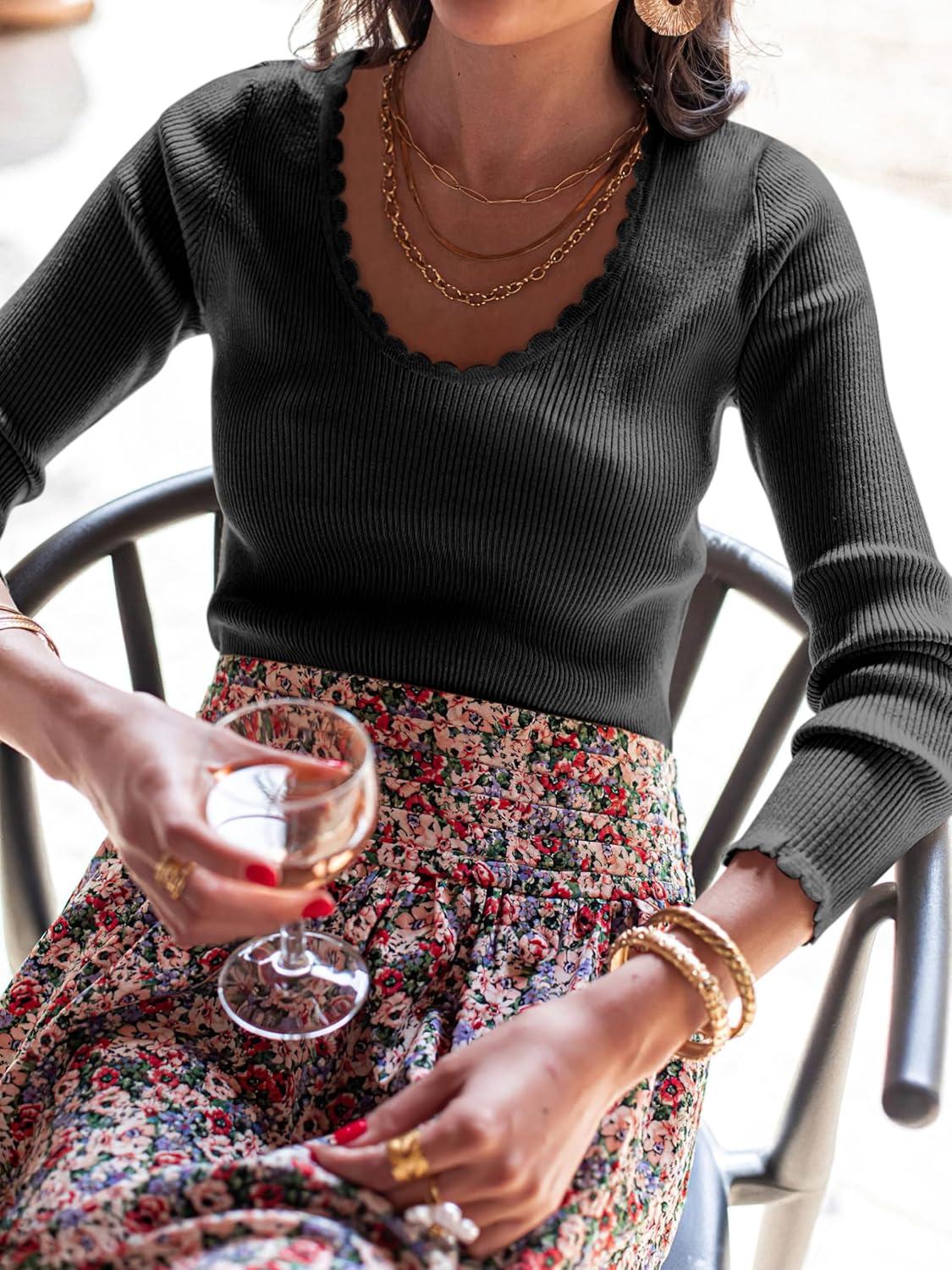 imageANRABESS Womens Ribbed Fitted Sweater Long Sleeve Shirts Scoop Neck Lightweight Casual Knit Slim Tops 2025 Fall OutfitsBlack