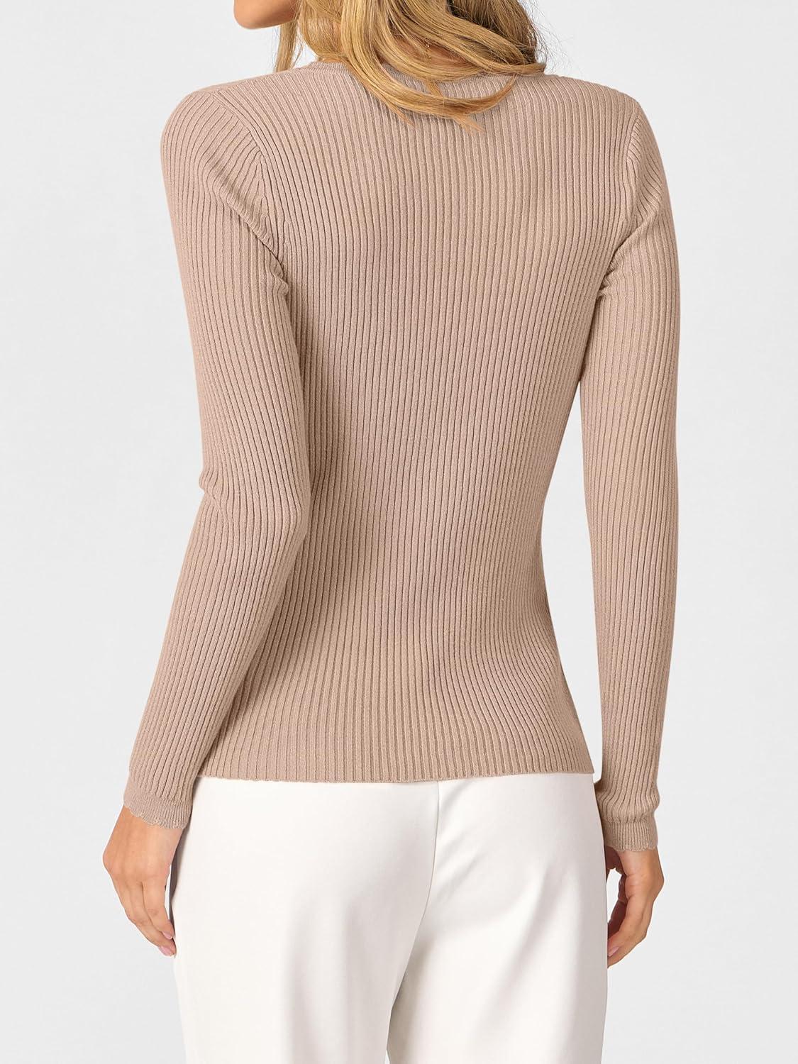 imageANRABESS Womens Ribbed Fitted Sweater Long Sleeve Shirts Scoop Neck Lightweight Casual Knit Slim Tops 2025 Fall OutfitsBright Tan