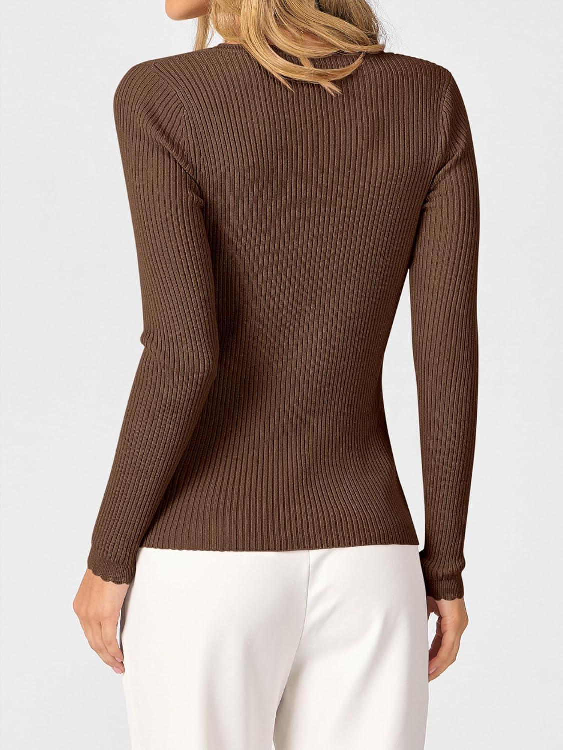 imageANRABESS Womens Ribbed Fitted Sweater Long Sleeve Shirts Scoop Neck Lightweight Casual Knit Slim Tops 2025 Fall OutfitsBrown